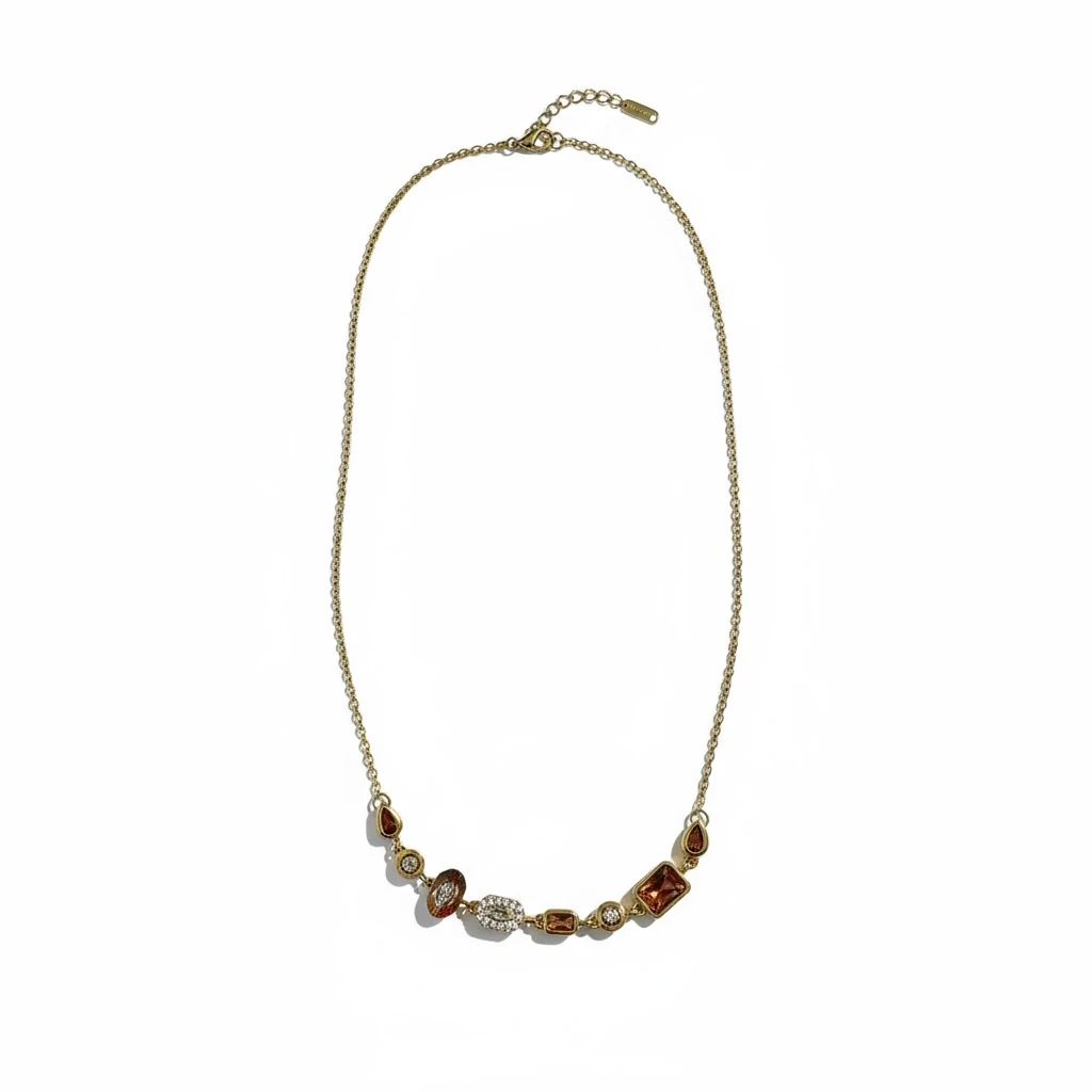 Kahve ve Altın Tonlu Aura Taş Detaylı Zarif Kolye