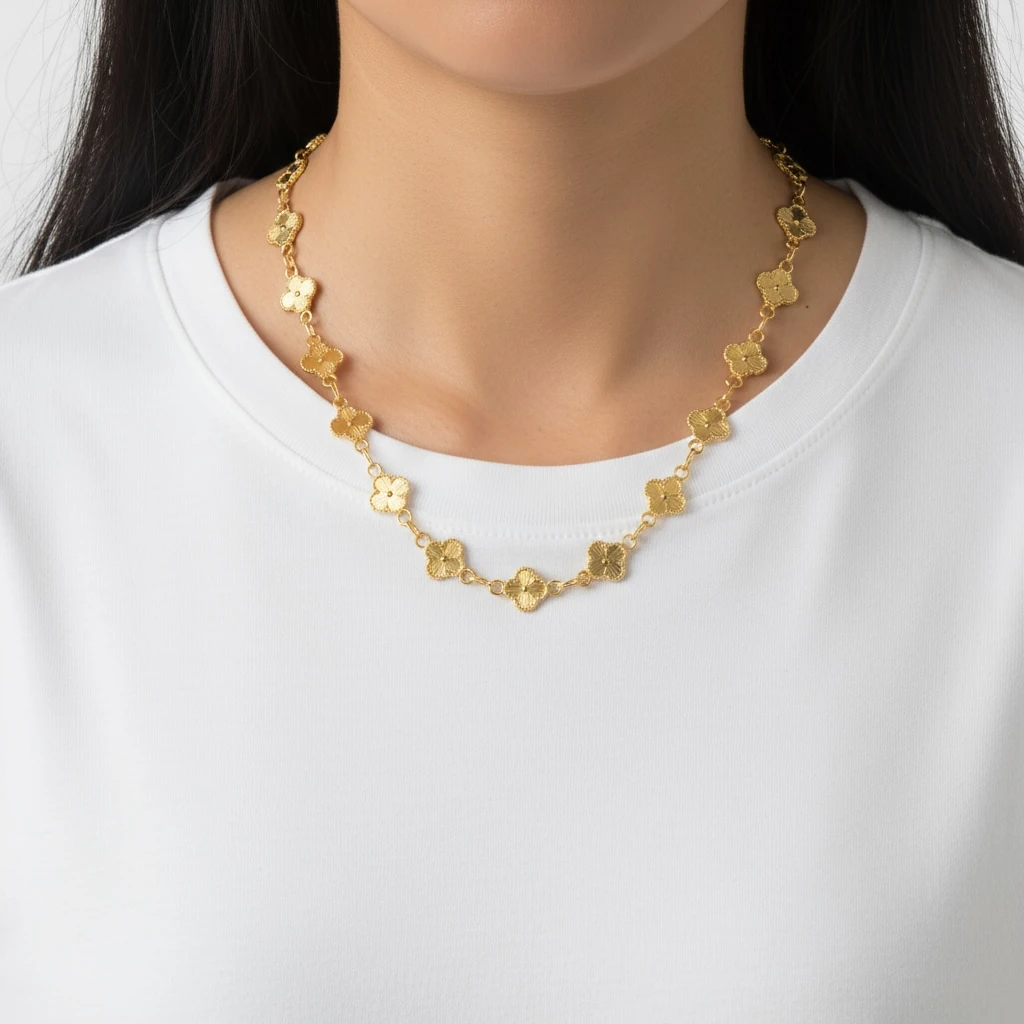 Altın Kaplama Çiçek Figürlü Zincir Kolye