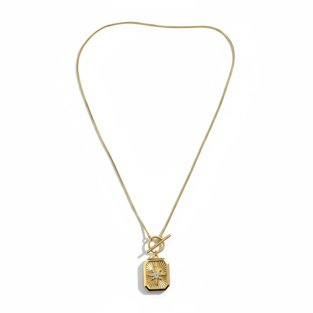 Güneş Işığı Detaylı Altın Renk Kolye