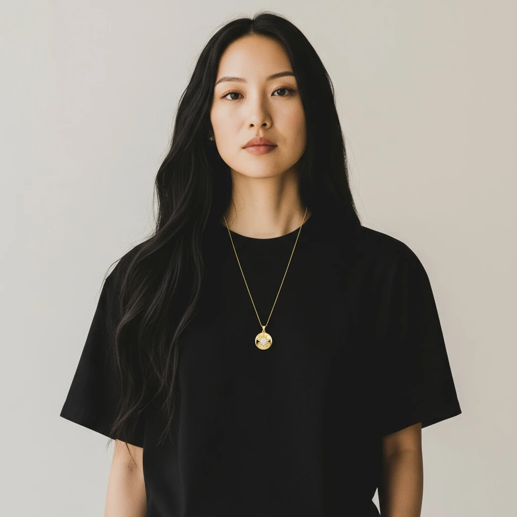 Işıltılı Güneş Motifli Altın Renk Locket Kolye