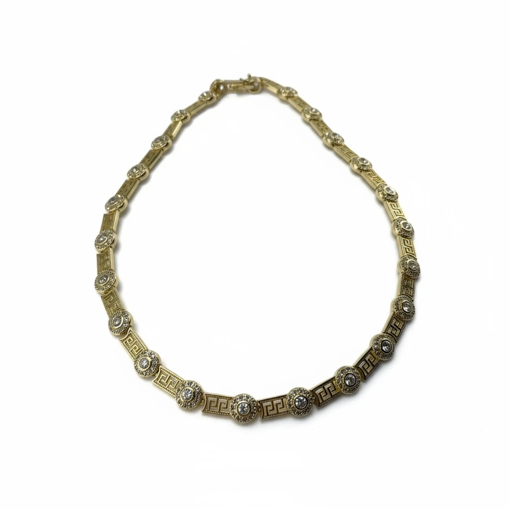 Greek Motifli Taş Detaylı Altın Kolye