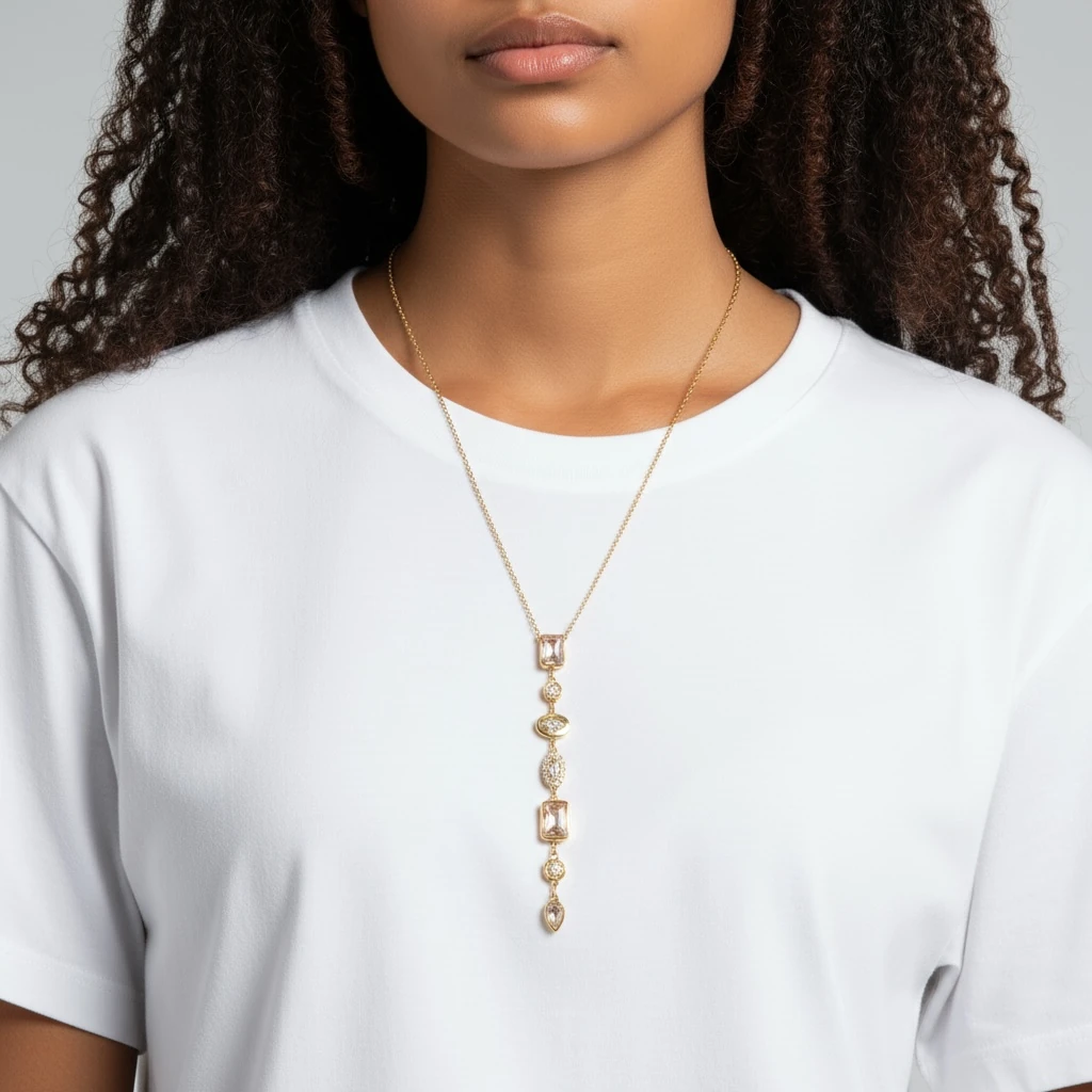 Zarif Taş Detaylı Altın Renk Kolye