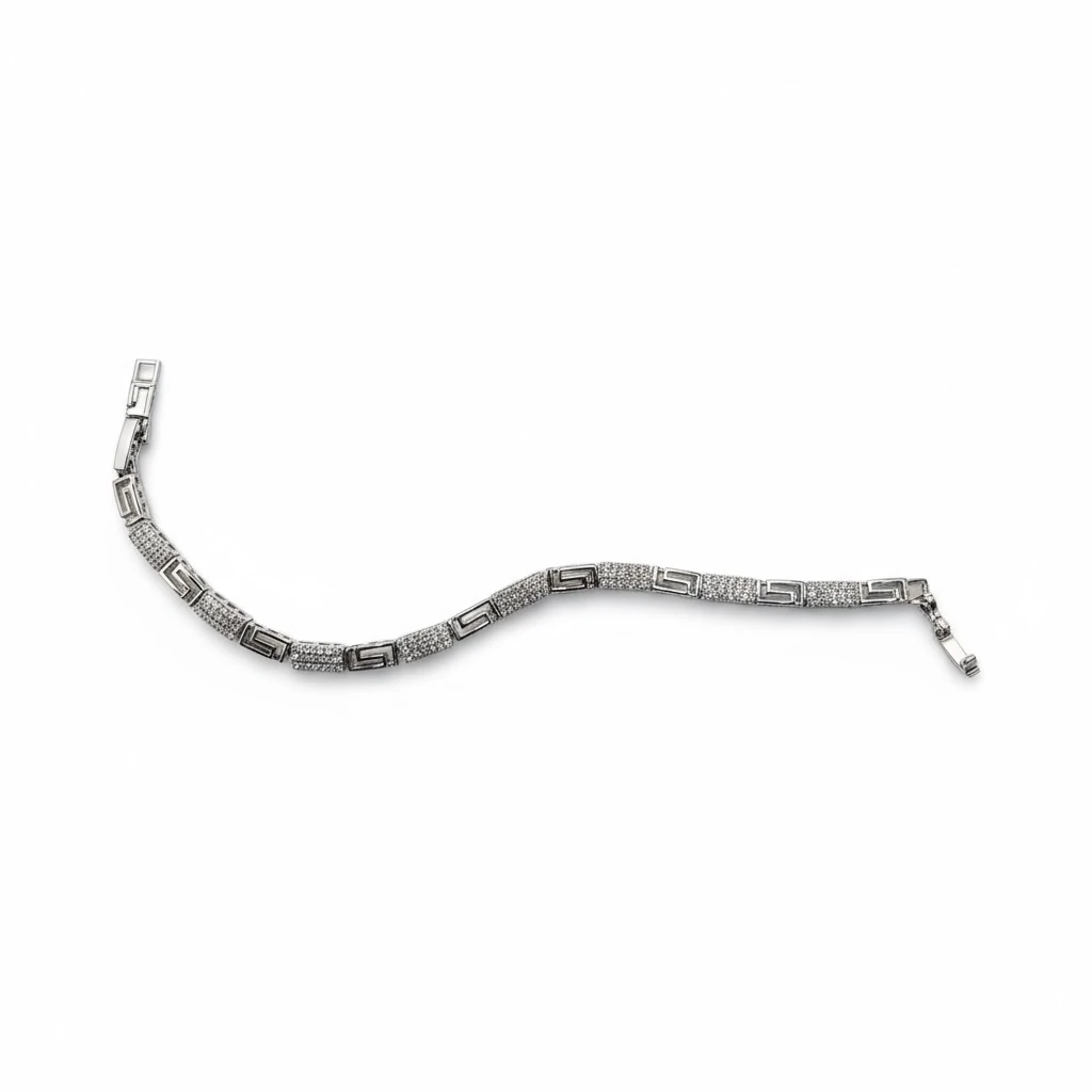 Greek Motifli Taş Detaylı Gümüş Renk Bileklik