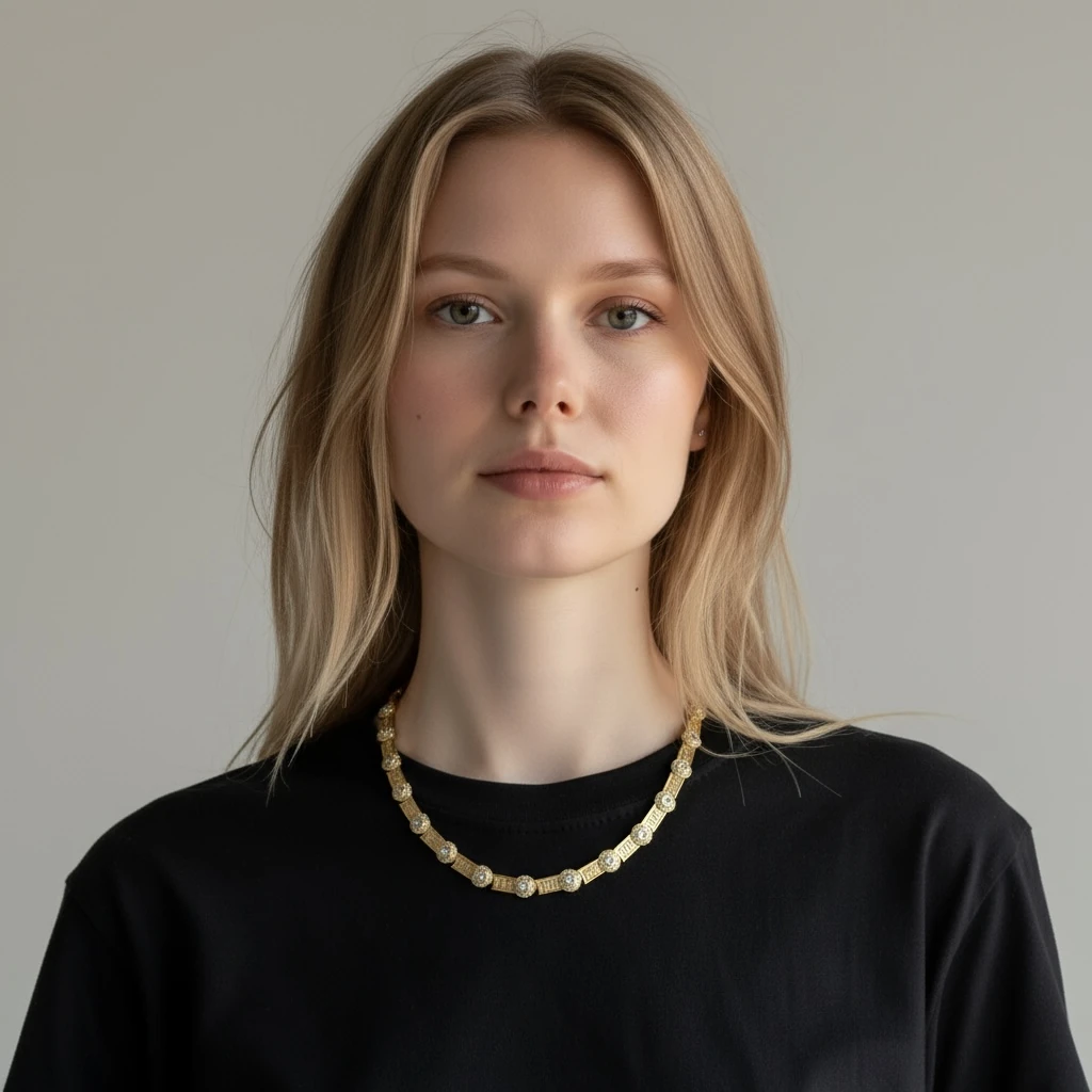 Greek Motifli Taş Detaylı Altın Kolye