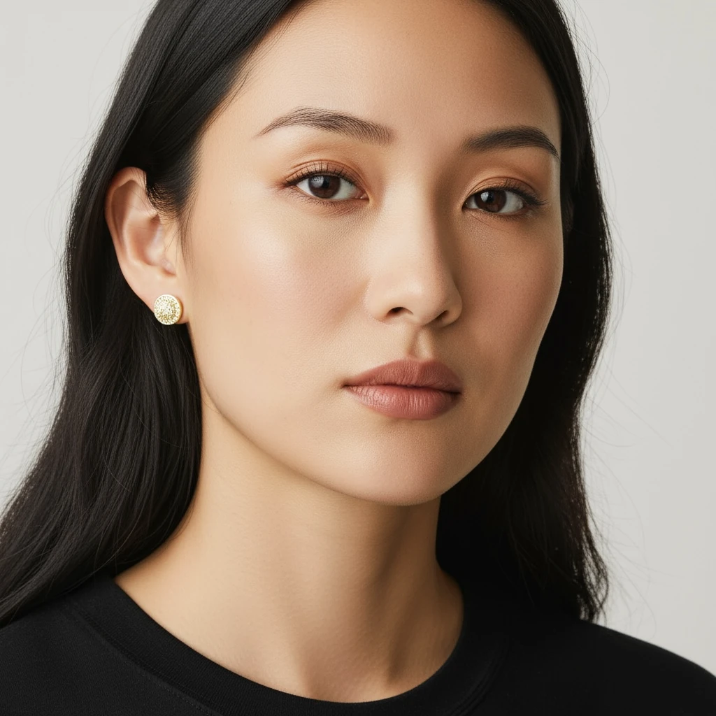 Doku Detaylı Yuvarlak Altın Kaplama Küpe