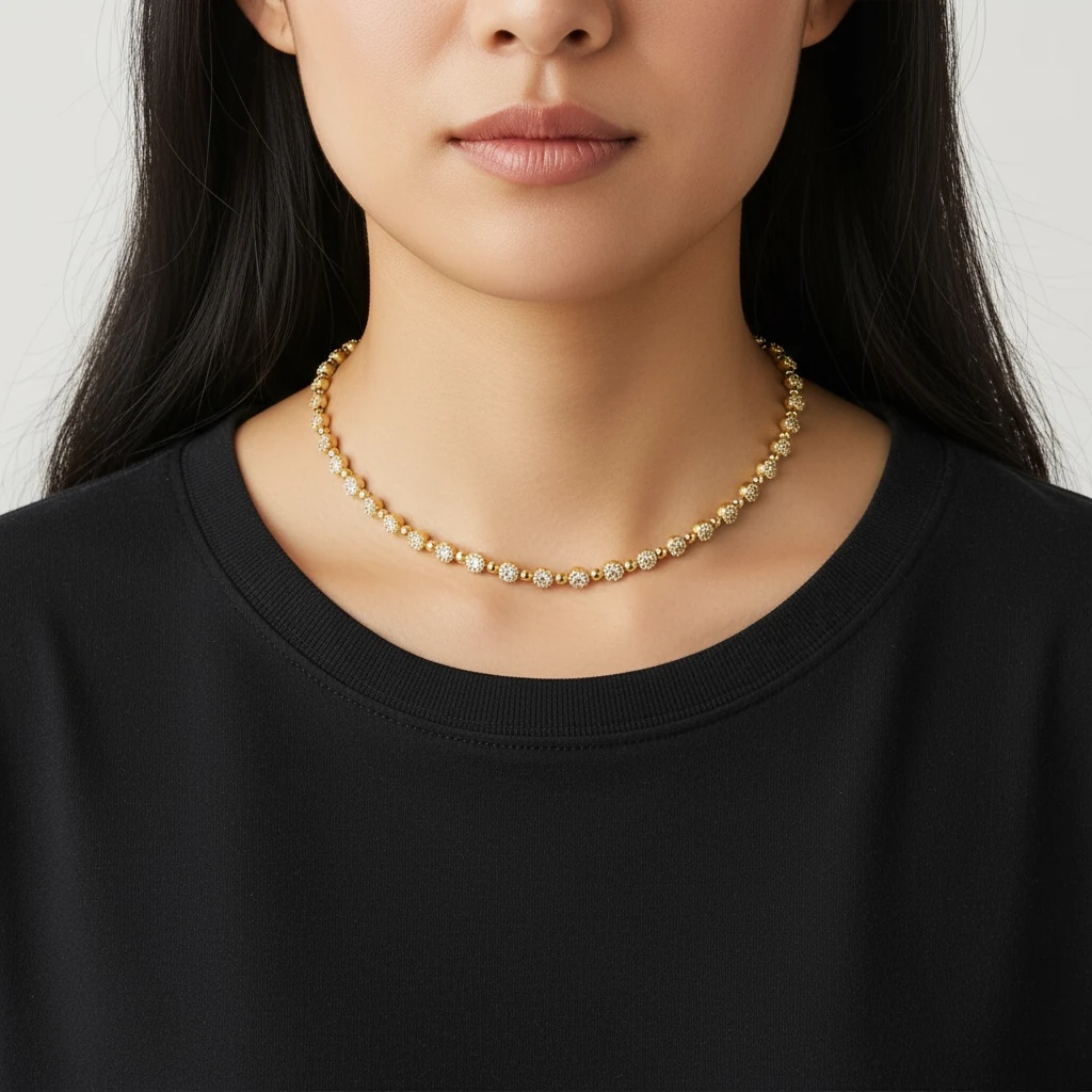 Taş Detaylı Altın Top Zincir Kolye