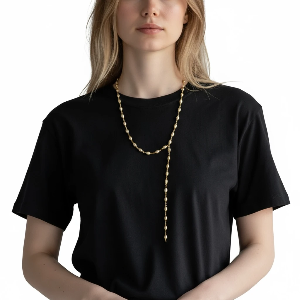 Altın Zincirli İnci Y Kolye