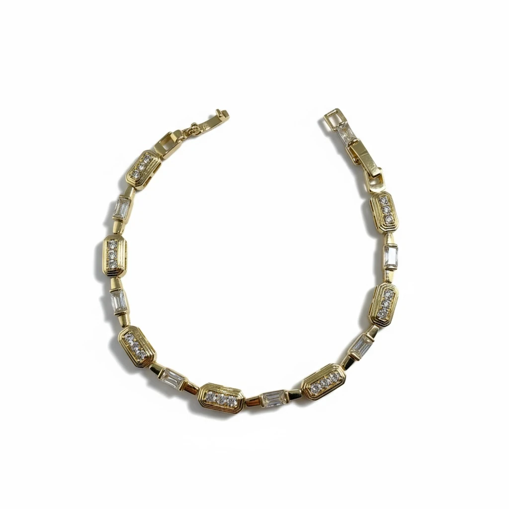 Dikdörtgen Taş Detaylı Altın Renk Bileklik