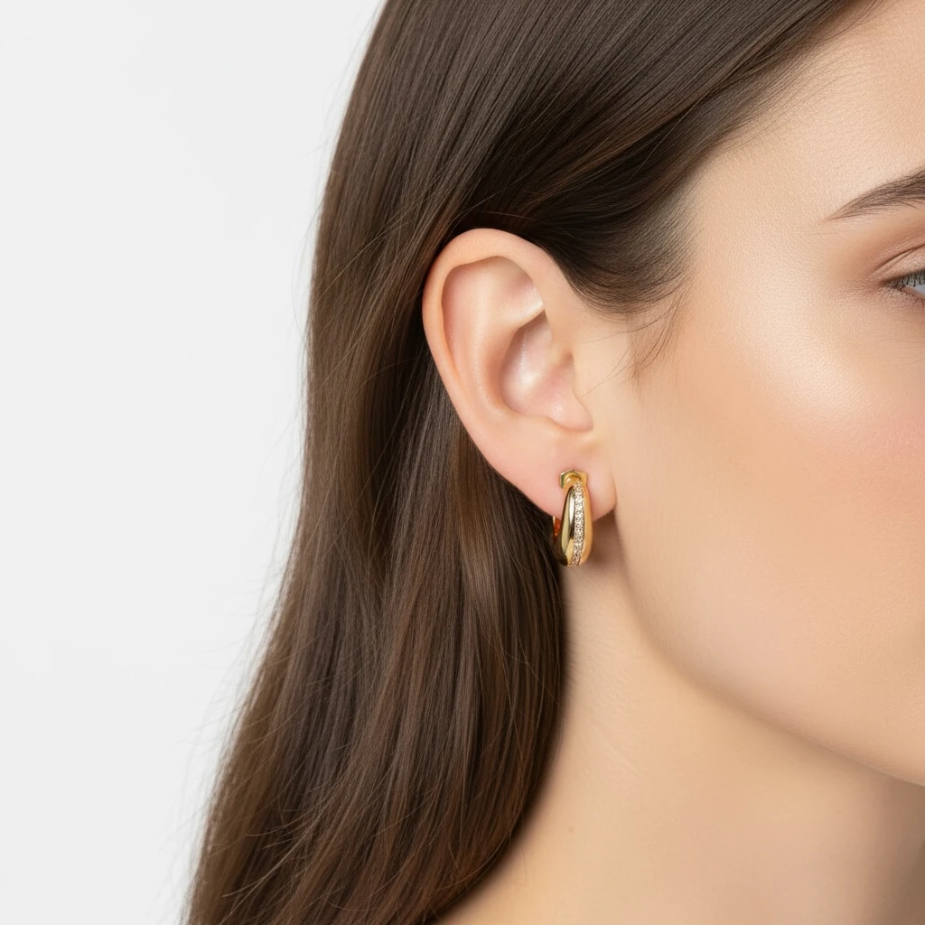 Taş Detaylı Oval Küpe