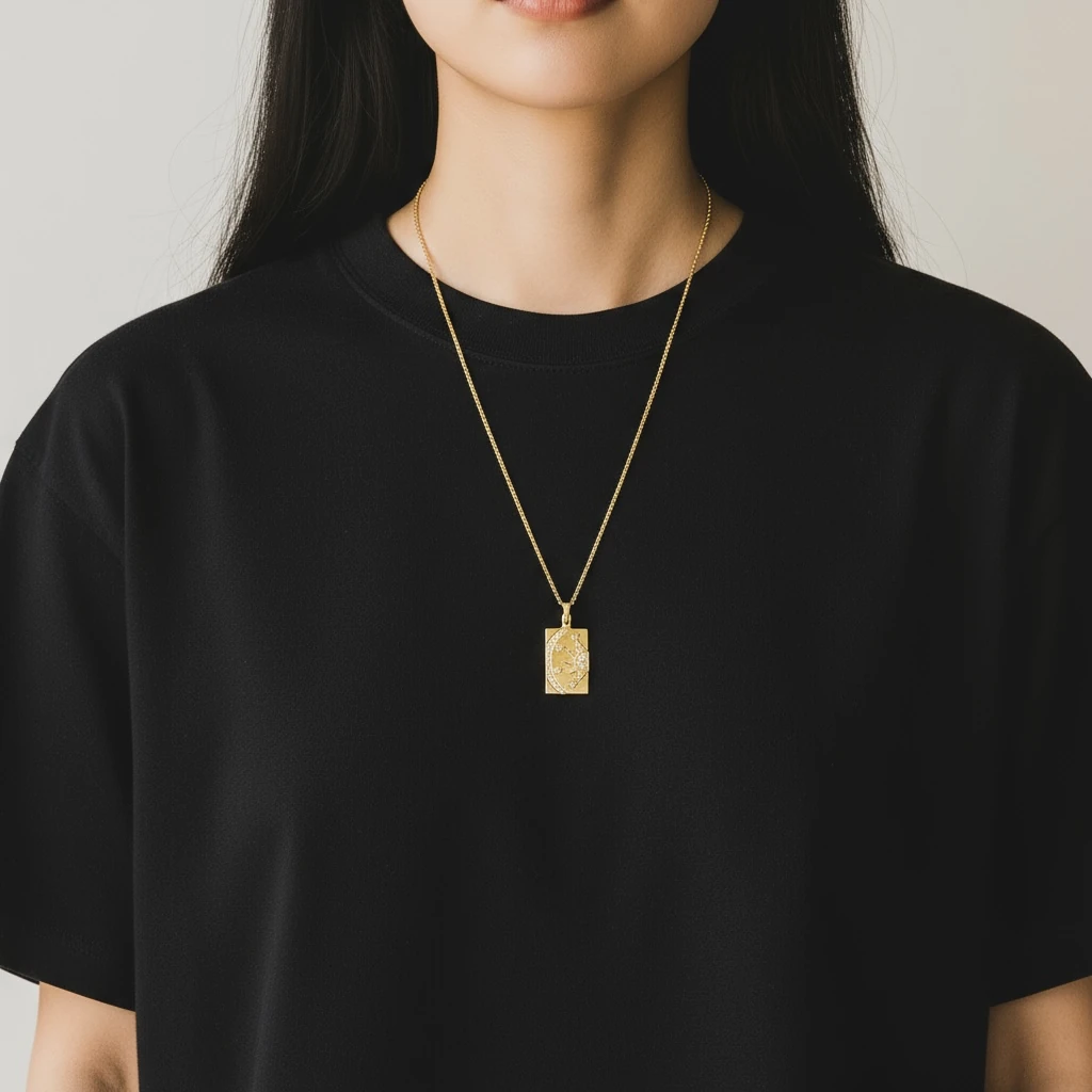 Güneş & Yıldız Motifli Altın Renk Kitap Kolye