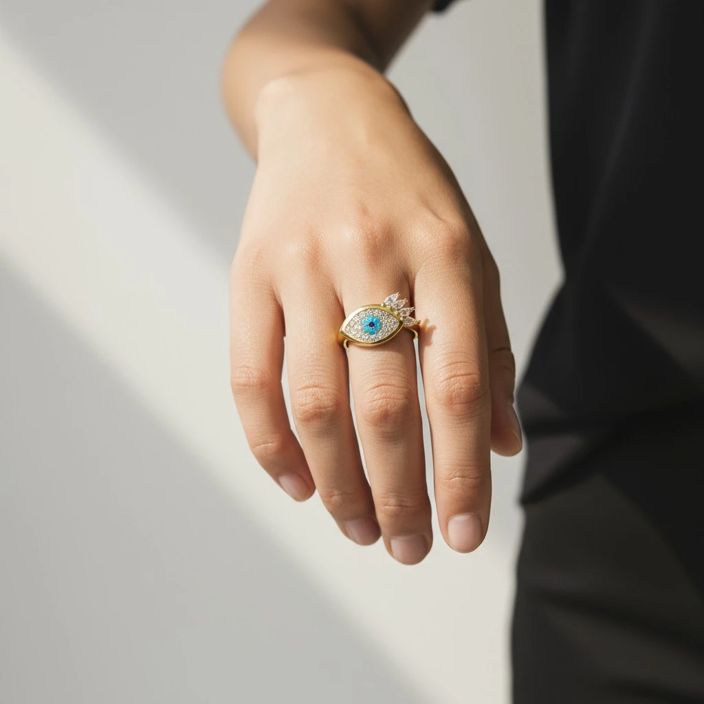 Pırlanta Kirpikli Nazar Boncuğu Yüzük