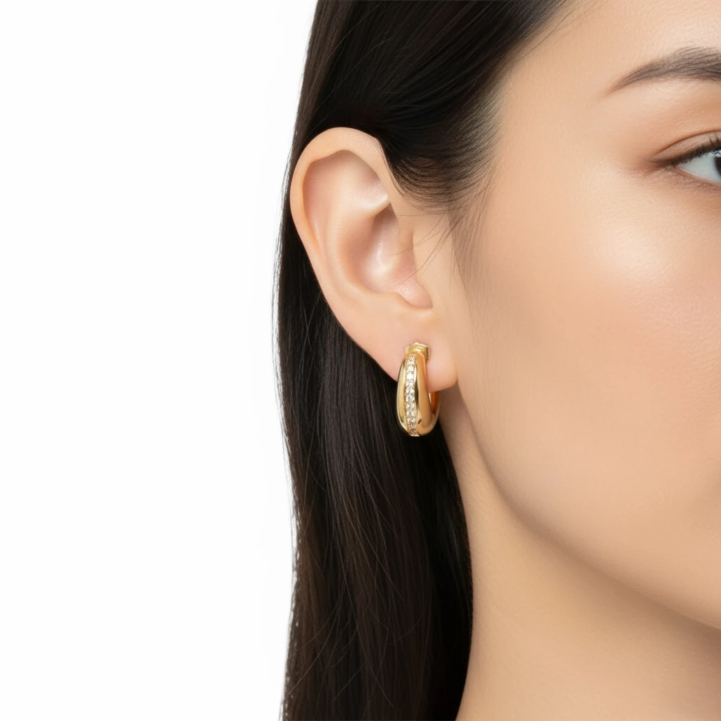 Taş Detaylı Oval Küpe