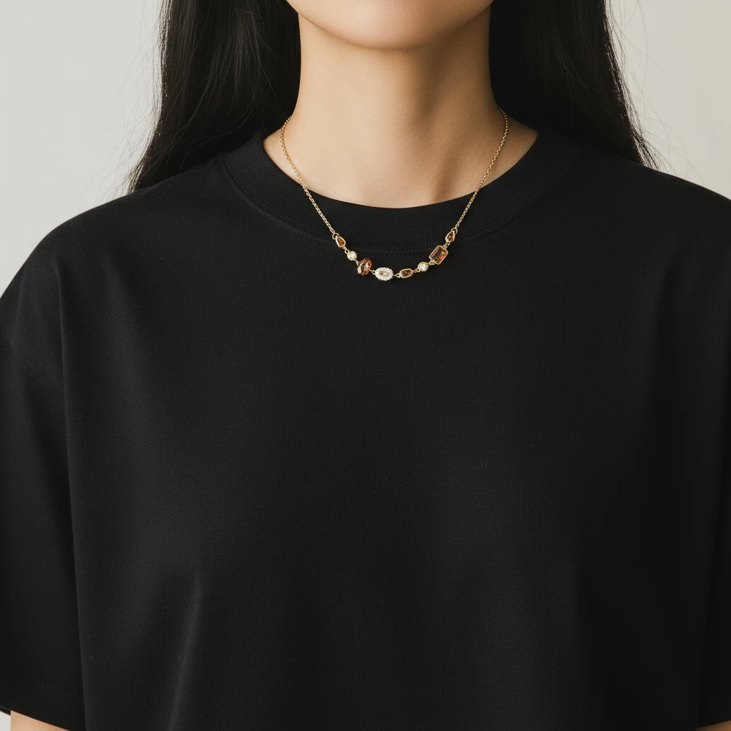 Kahve ve Altın Tonlu Aura Taş Detaylı Zarif Kolye