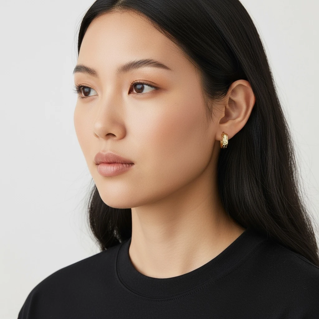 Desen Detaylı ve Taş İşlemeli Altın Kaplama Küpe