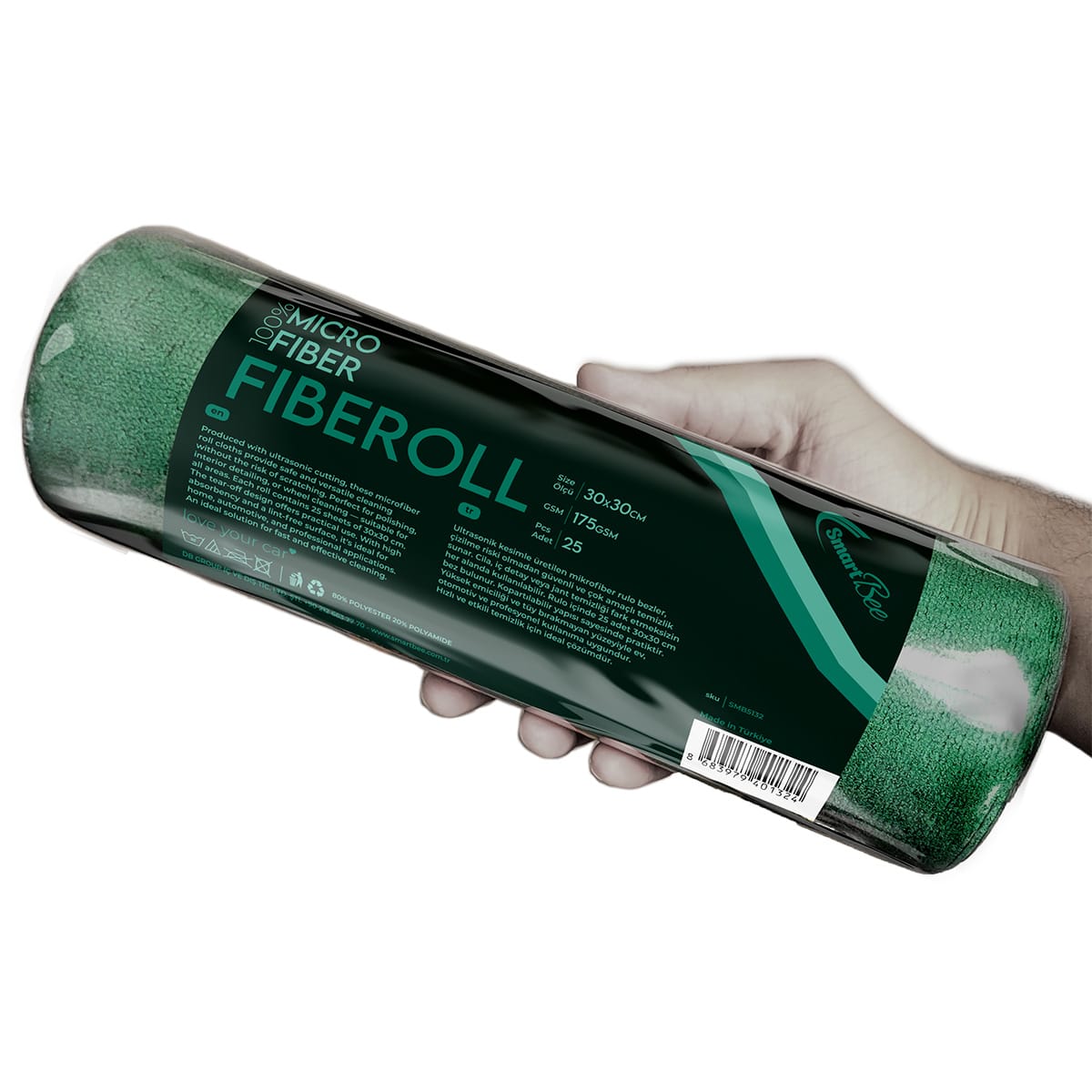 FIBEROLL 25'li Mikrofiber Rulo Temizlik Bezi 30x30cm 175GSM - Koyu Yeşil