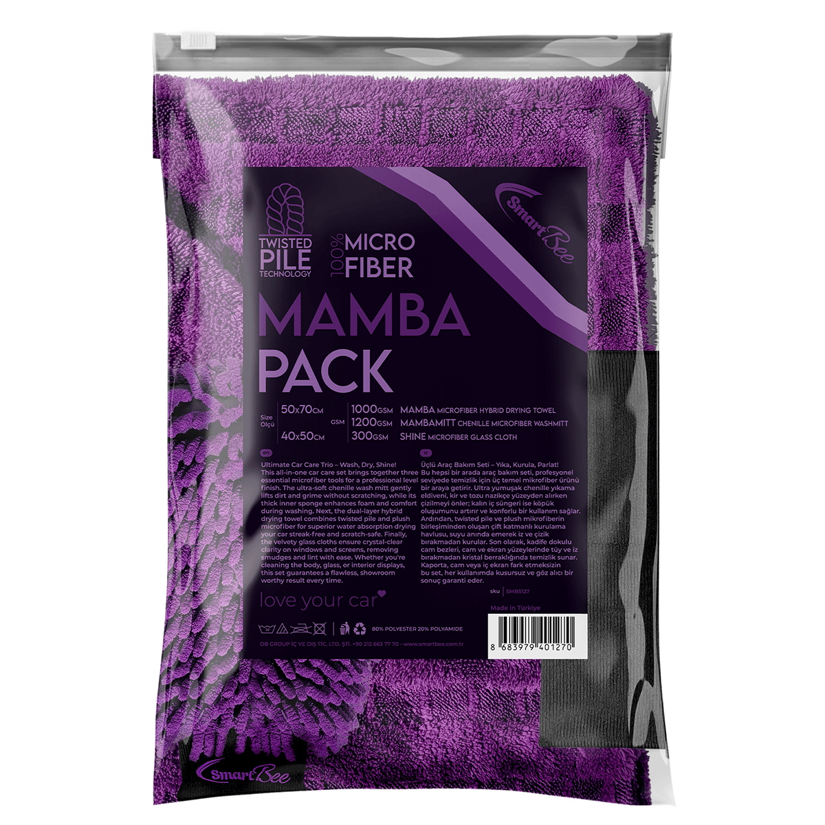 MAMBAPACK Hybrid Twisted Pile Mikrofiber Oto Yıkama Paketi - Mor