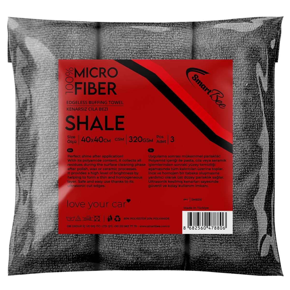 SHALE 3'lü Mikrofiber Lazer Kesim Cila Bezi 40x40cm 320GSM - Antrasit