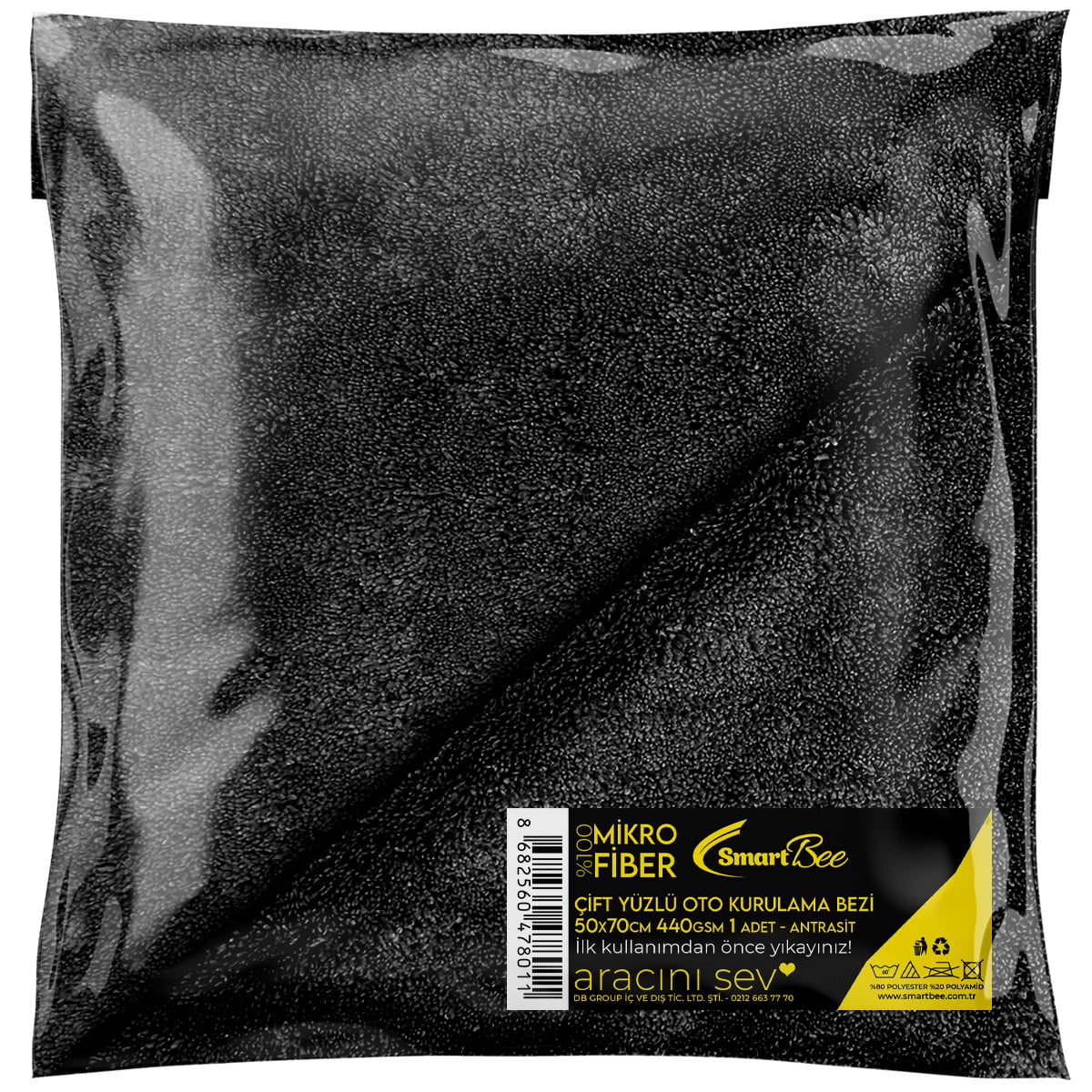 Mikrofiber Çift Yüzlü Araç Kurulama Bezi 50x70cm 440GSM - Antrasit