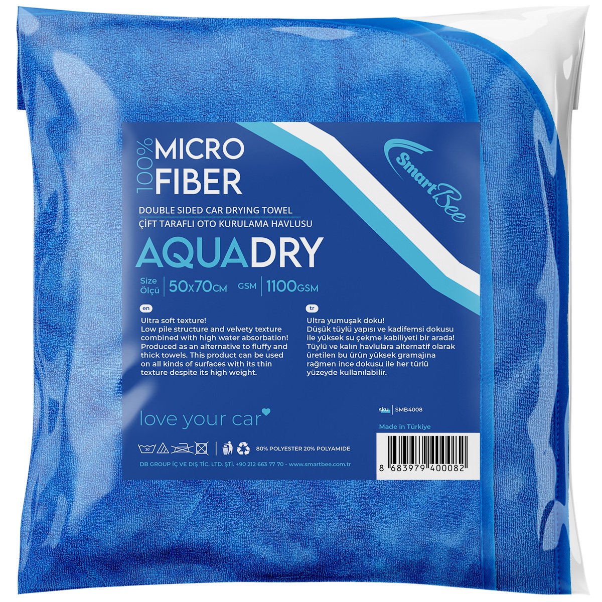 AQUADRY Çift Taraflı Oto Kurulama Havlusu 50x70cm 1100GSM - Mavi