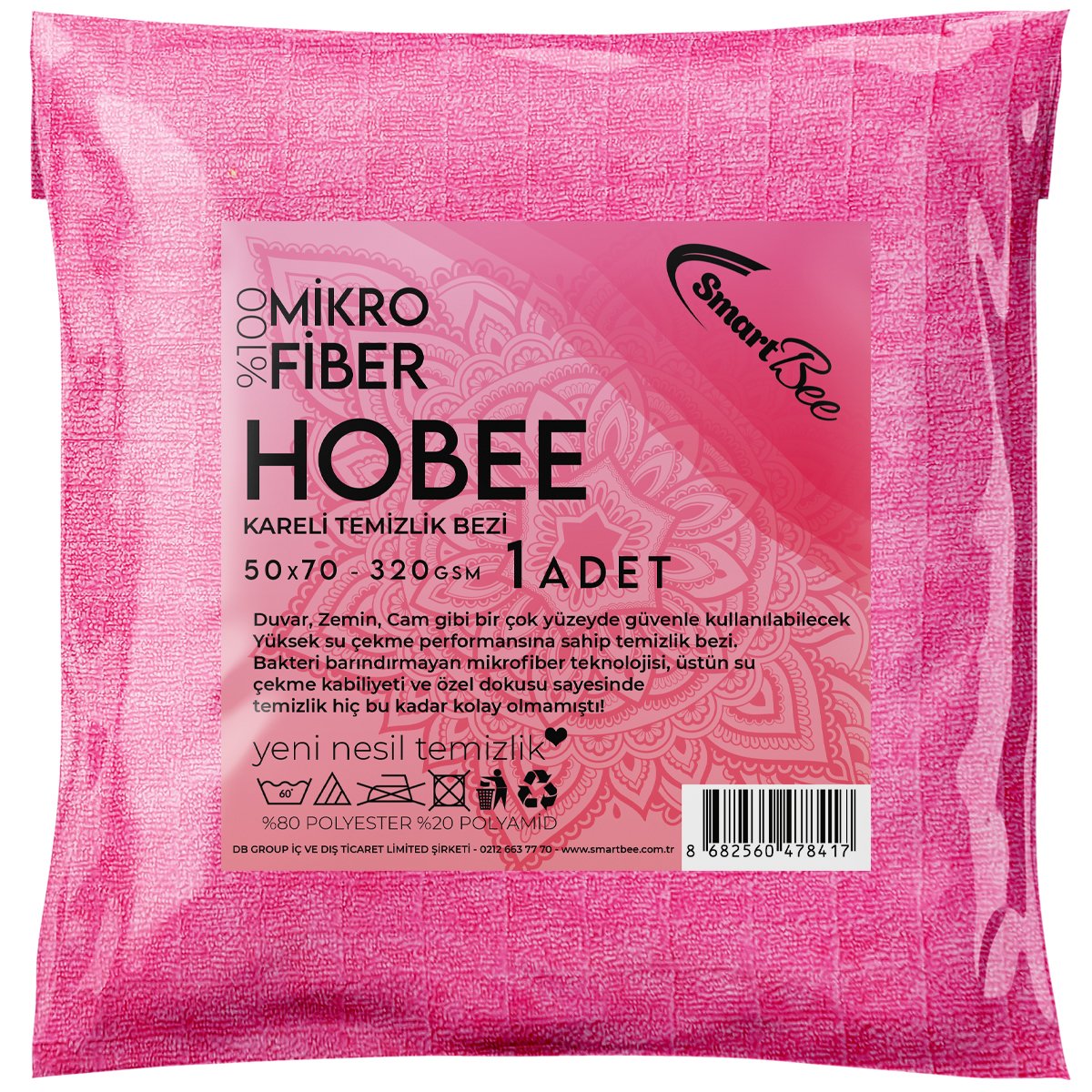 Hobee Kareli Kurulama Bezi 50x70cm 320GSM - Pembe