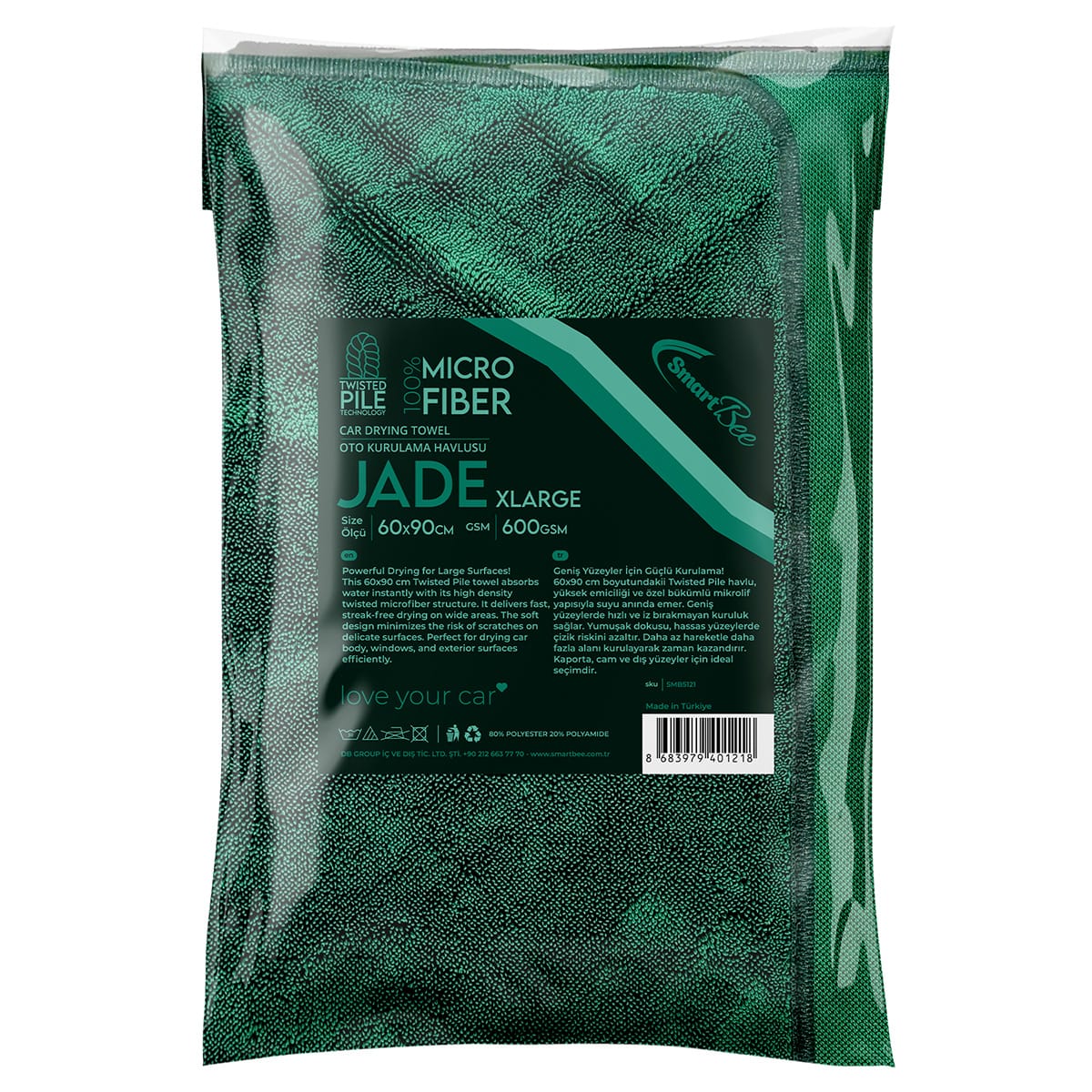 JADE Twisted Pile Mikrofiber Oto Kurulama Havlusu 60×90cm 600GSM – Koyu Yeşil
