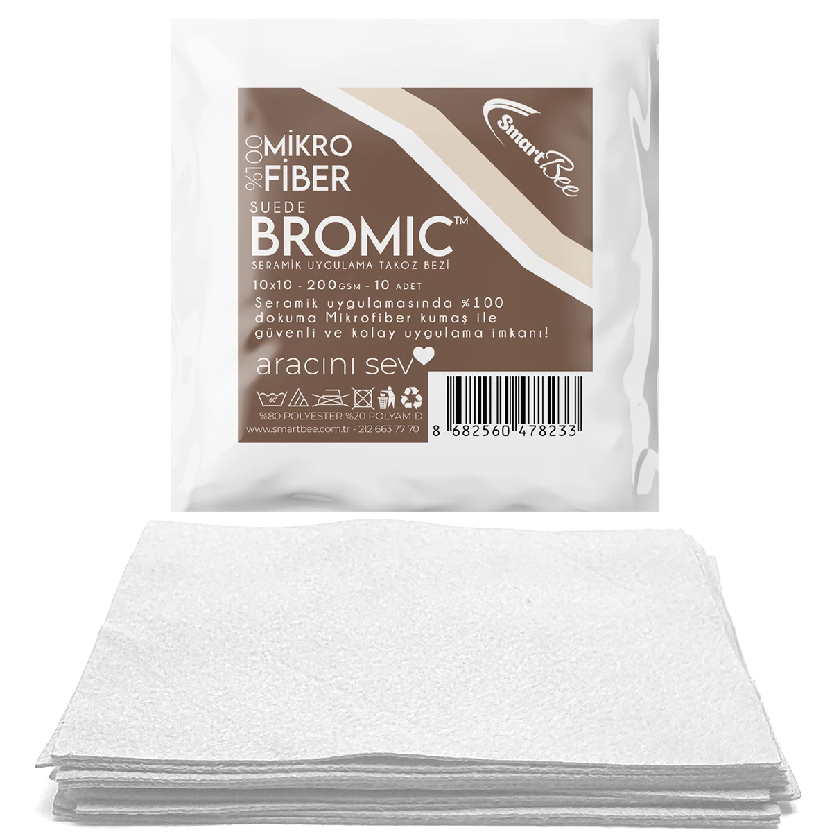 BROMIC 10'lu Suede Mikrofiber Seramik Uygulama Bezi 10x10 200GSM - Beyaz