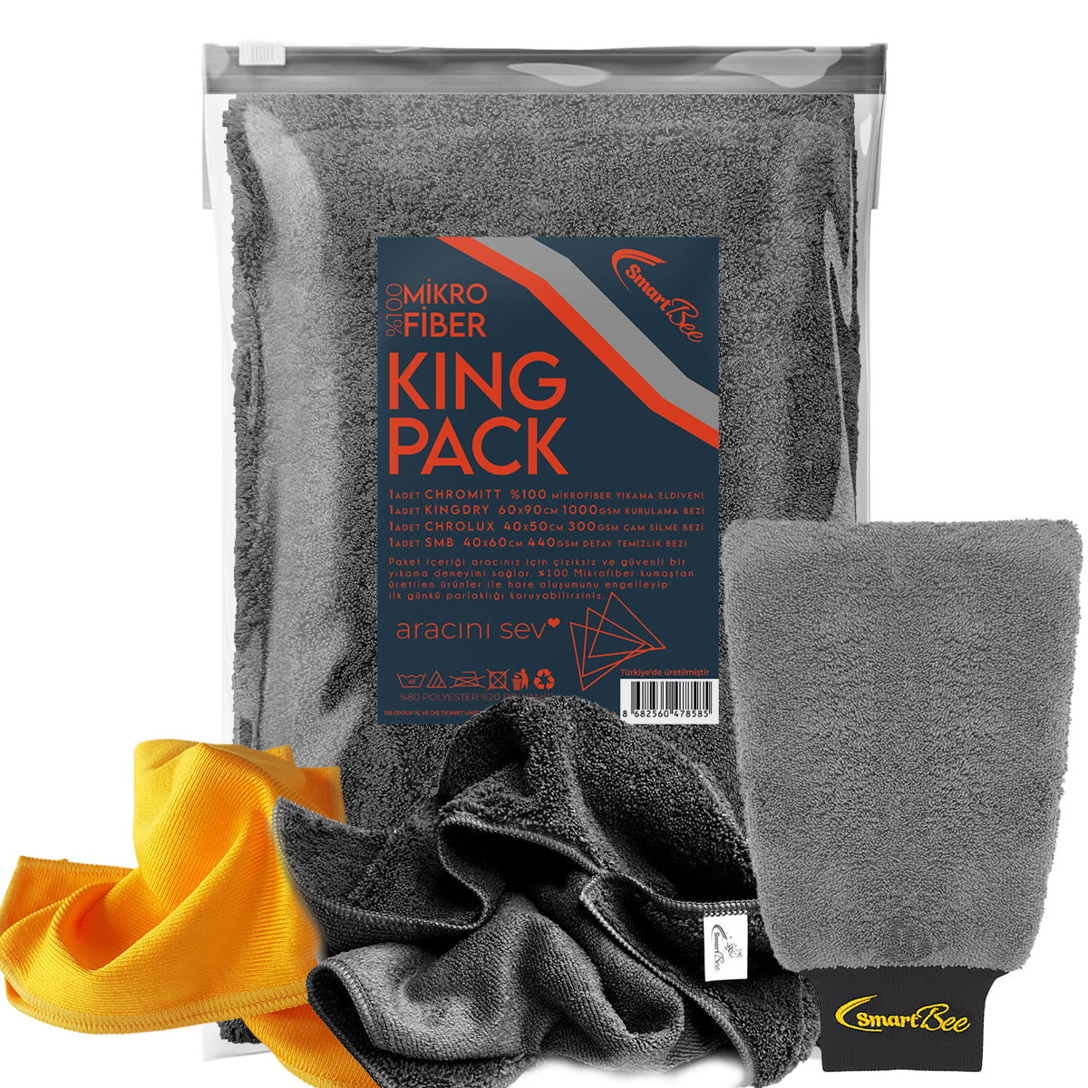 KINGPACK Mikrofiber Oto Yıkama Paketi - Antrasit