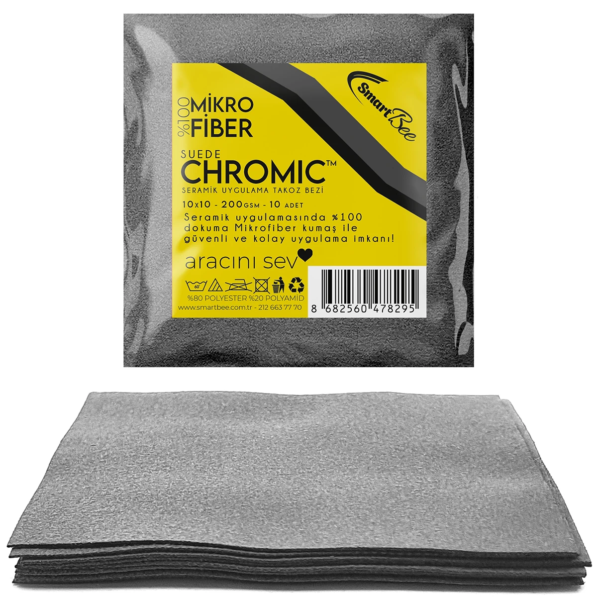 CHROMIC 10'lu Suede Mikrofiber Seramik Uygulama Bezi 10x10 200GSM - Gri