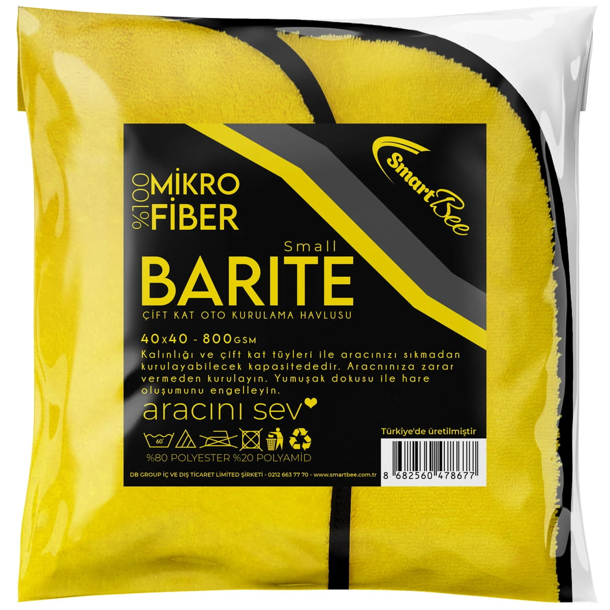 BARITE Mikrofiber Oto Kurulama Havlusu 40x40cm 800GSM - Sarı