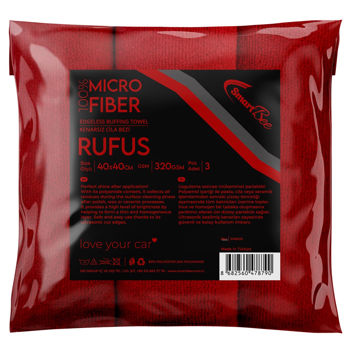 RUFUS 3'lü Mikrofiber Lazer Kesim Cila Bezi 40x40cm 320GSM - Kırmızı