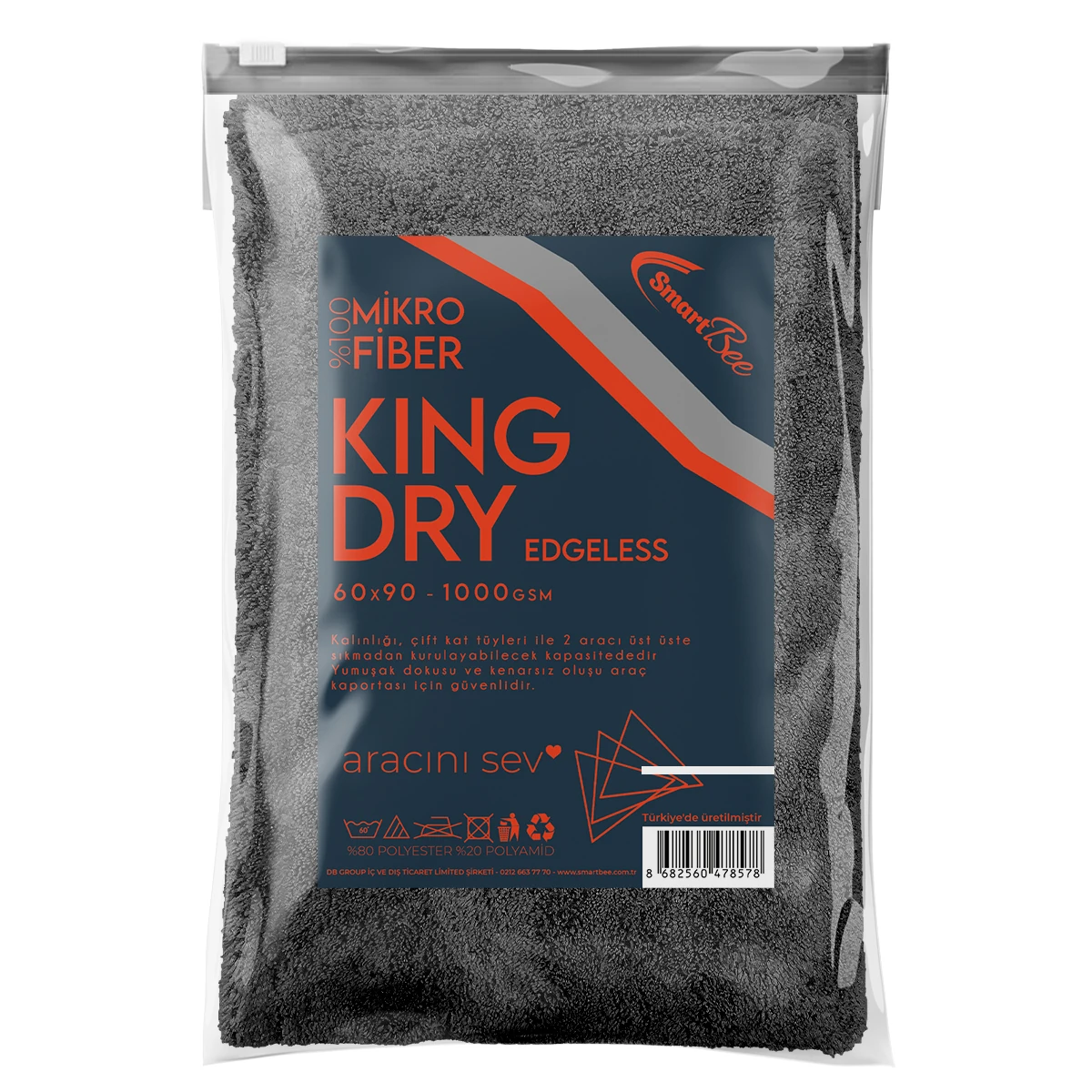 KINGDRY Edgeless Mikrofiber Oto Kurulama Havlusu 60×90 1000gsm – Antrasit