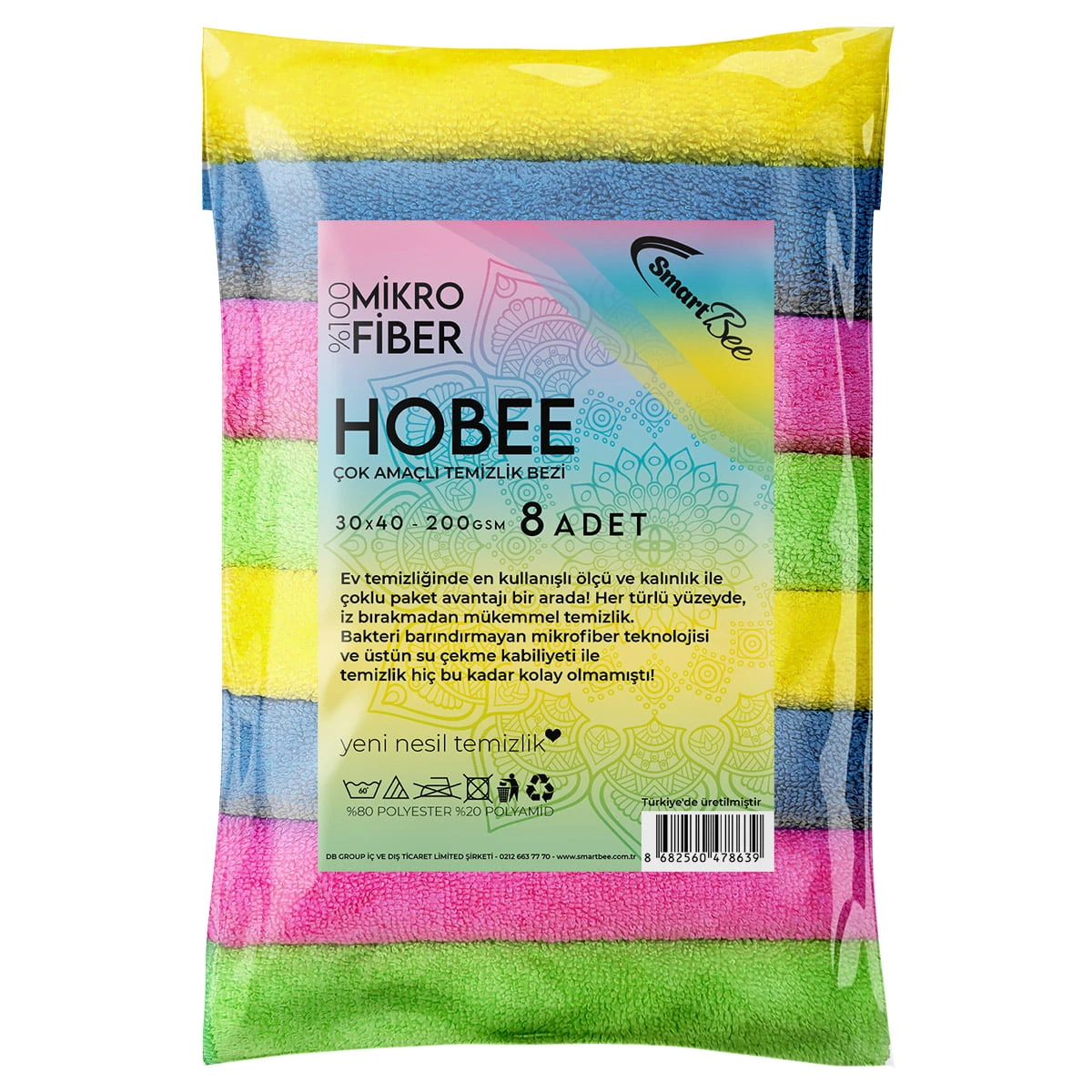Hobee 8'li Mikrofiber Temizlik Bezi 40x30cm 200GSM