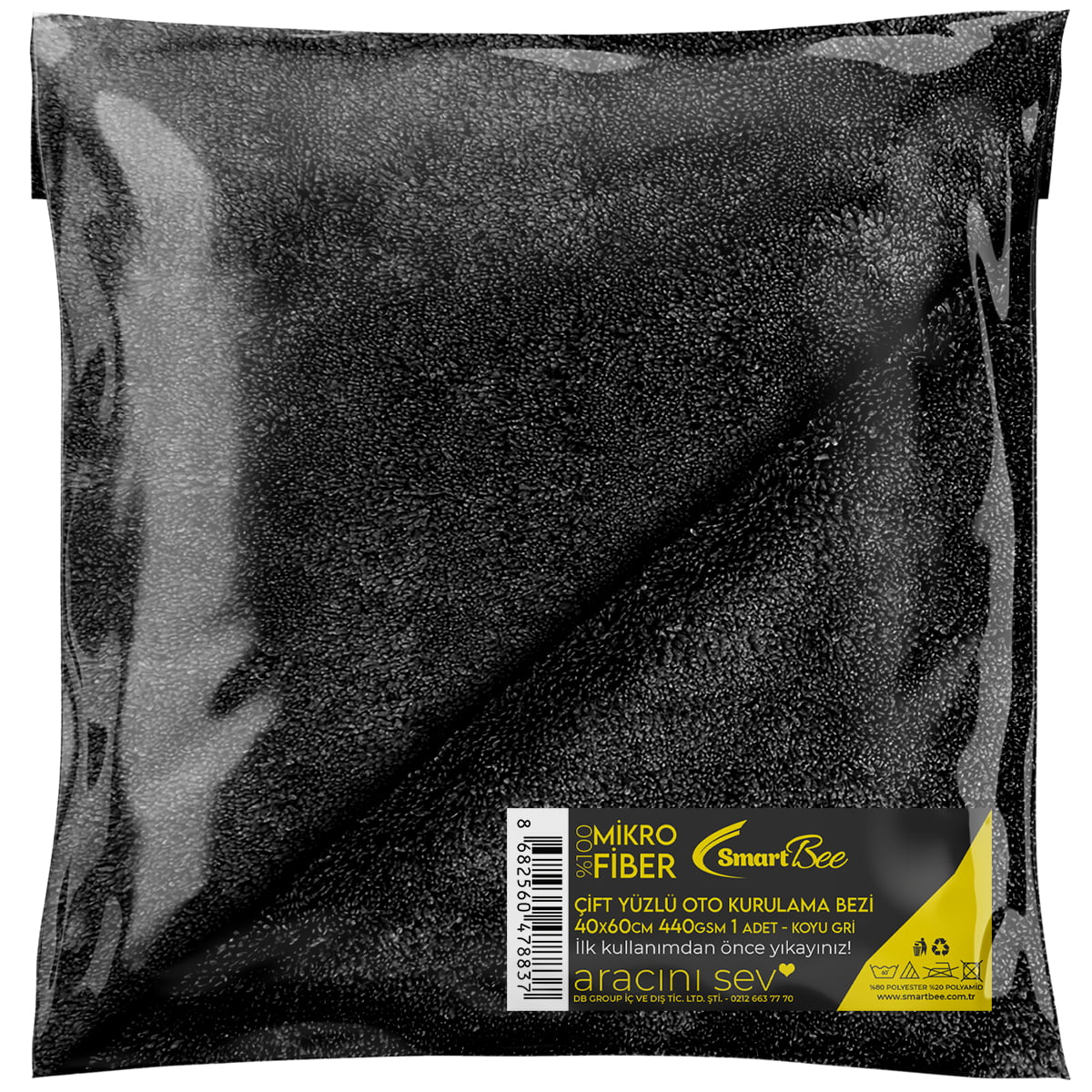 Mikrofiber Çift Yüzlü Araç Kurulama Bezi 40x60cm 440GSM - Antrasit