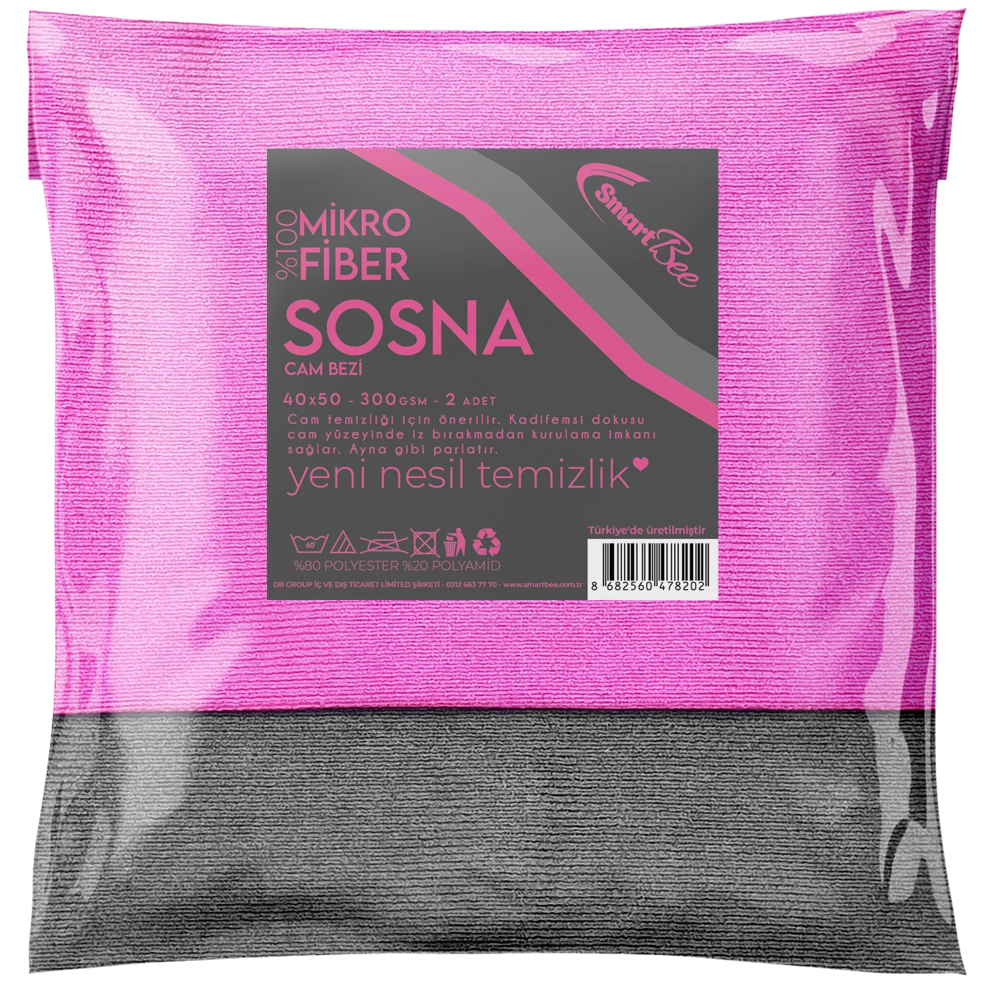 SOSNA 2'li Mikrofiber Kalın Cam Bezi 40x50cm 300GSM - Pembe/Gri