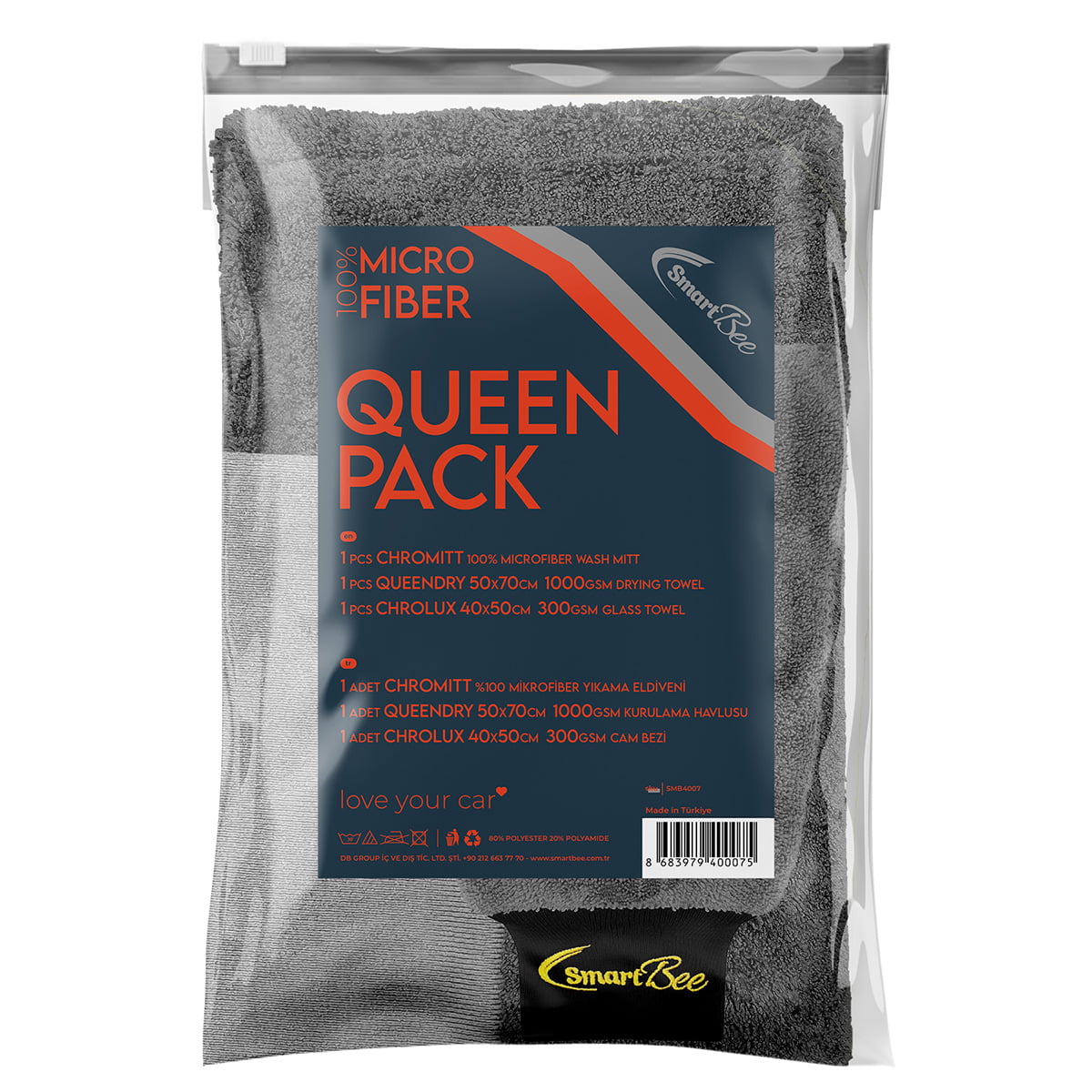 QUEENPACK Mikrofiber Oto Yıkama Paketi - Antrasit