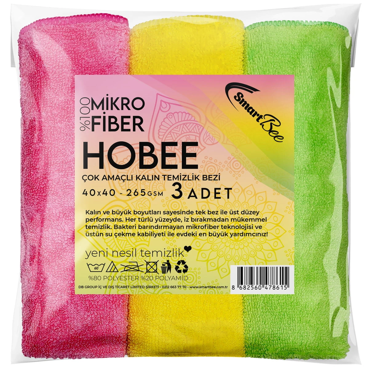 Hobee 3'lü Mikrofiber Kalın Temizlik Bezi 40x40cm 265GSM