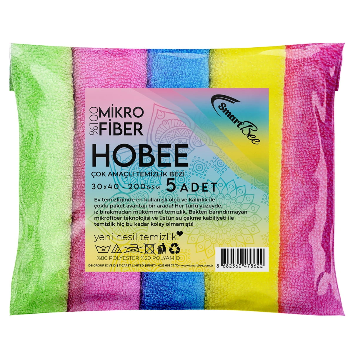 Hobee 5'li Mikrofiber Temizlik Bezi 40x30cm 200GSM