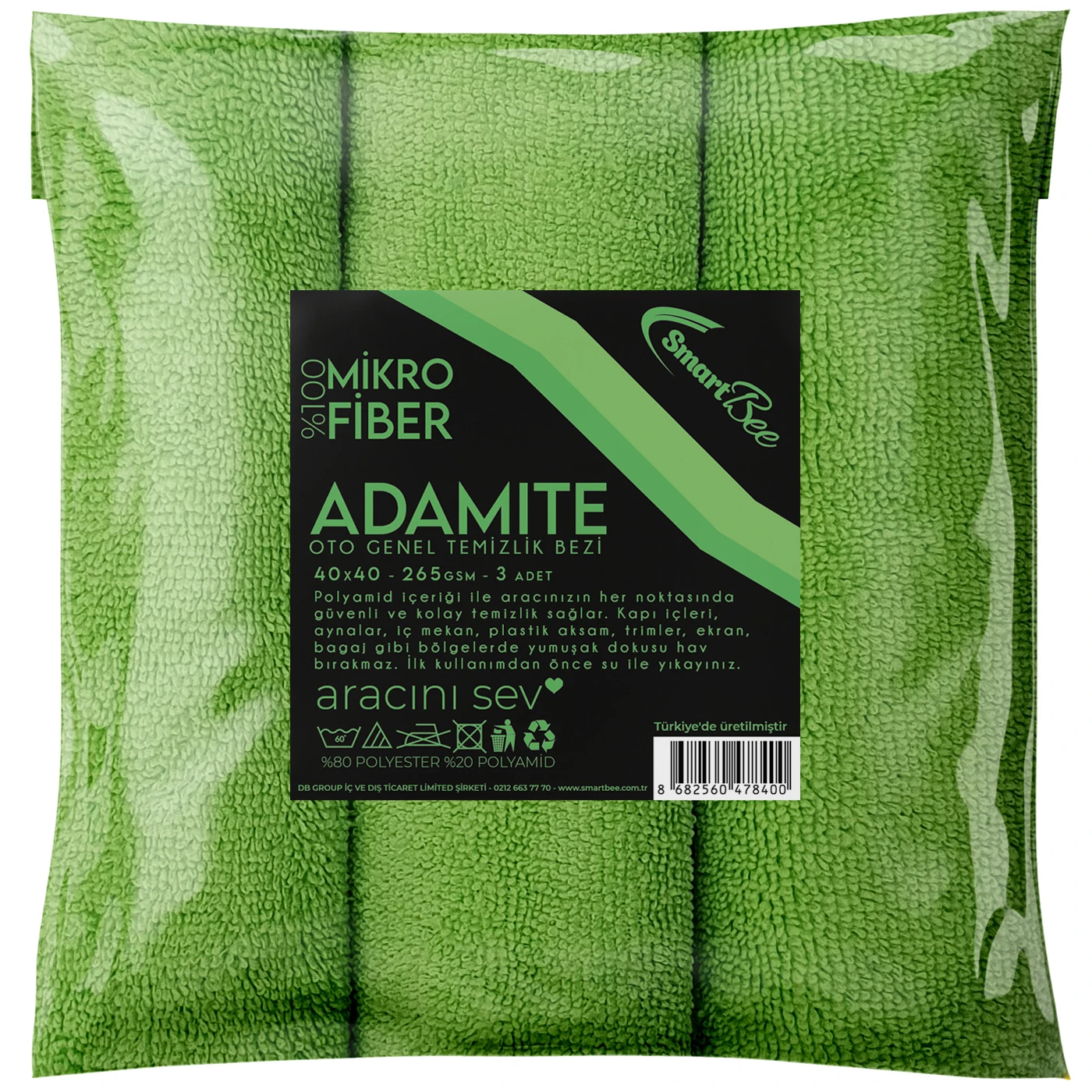 ADAMITE 3'lü Mikrofiber Oto Temizlik Bezi 40x40 265GSM - Yeşil