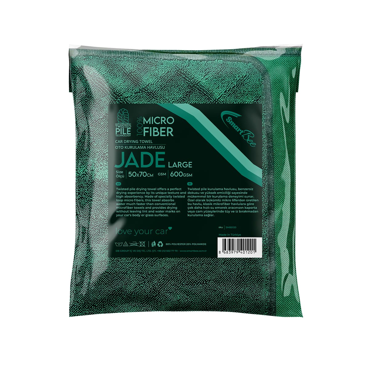 JADE Twisted Pile Mikrofiber Oto Kurulama Havlusu 50×70cm 600GSM – Koyu Yeşil