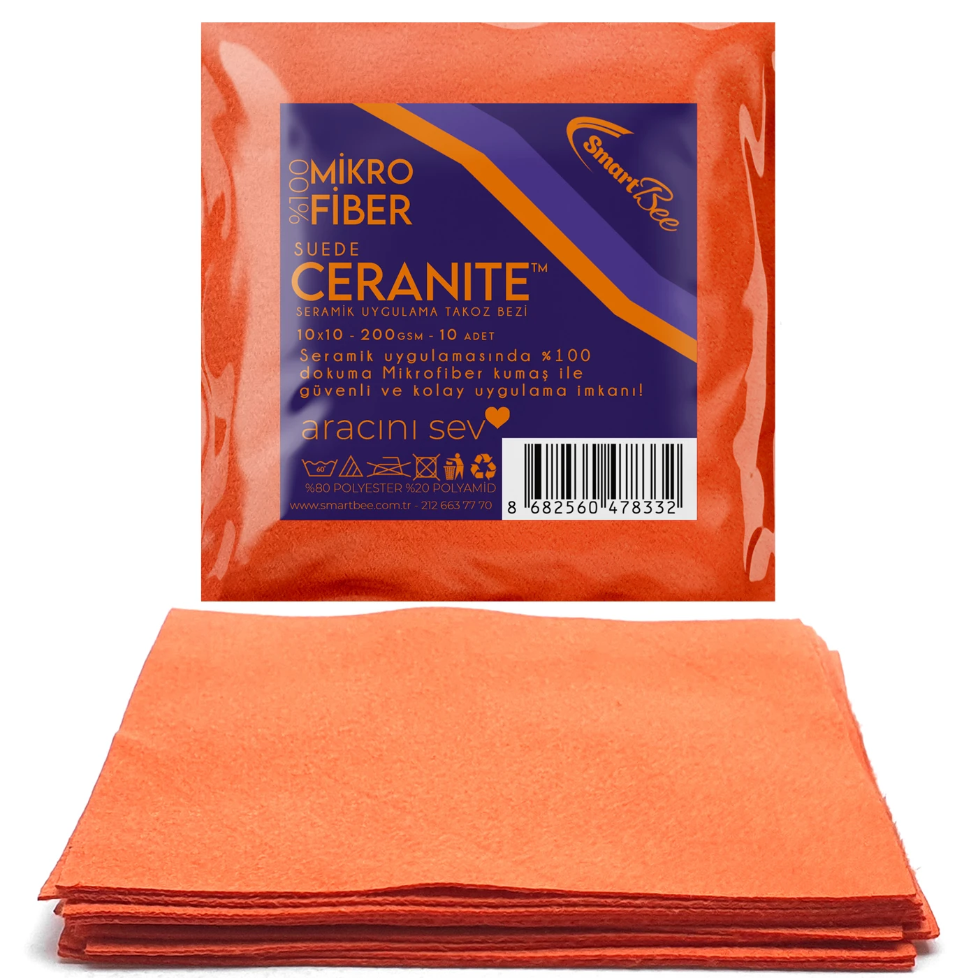 CERANITE 10'lu Suede Mikrofiber Seramik Uygulama Bezi 10x10 200GSM - Turuncu