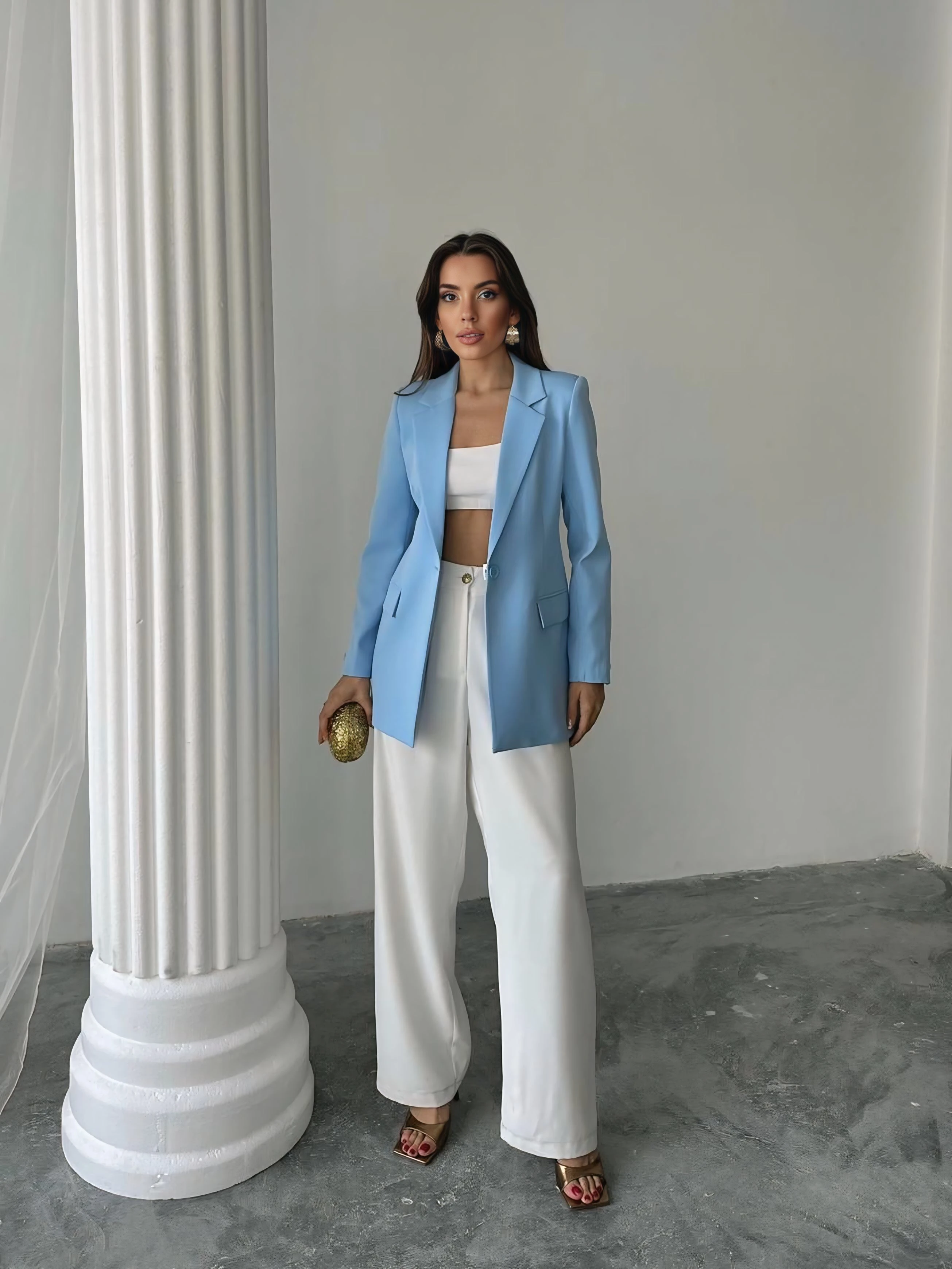 Tek düğme blazer ceket - Mavi