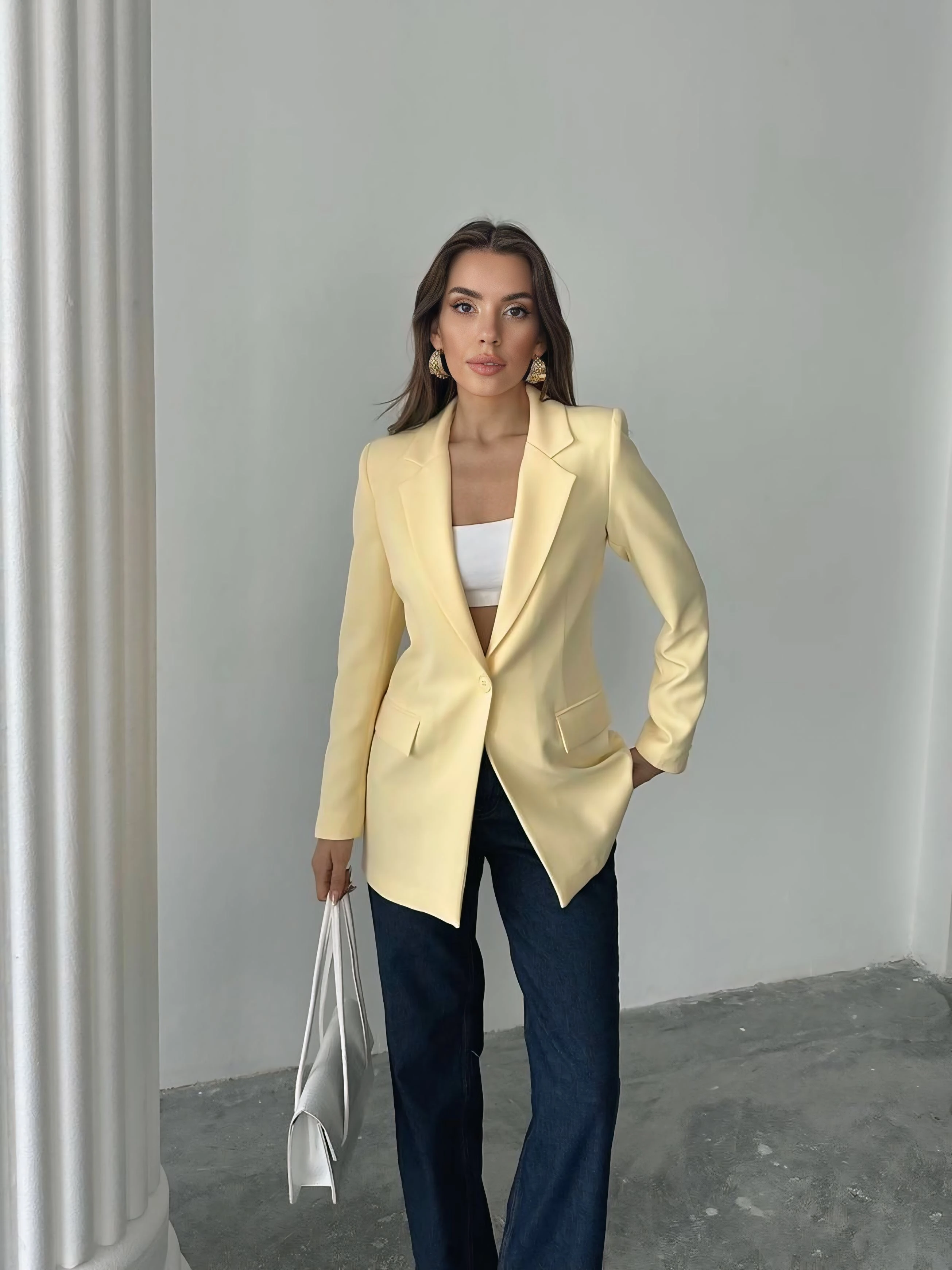 Tek düğme blazer ceket - Sarı