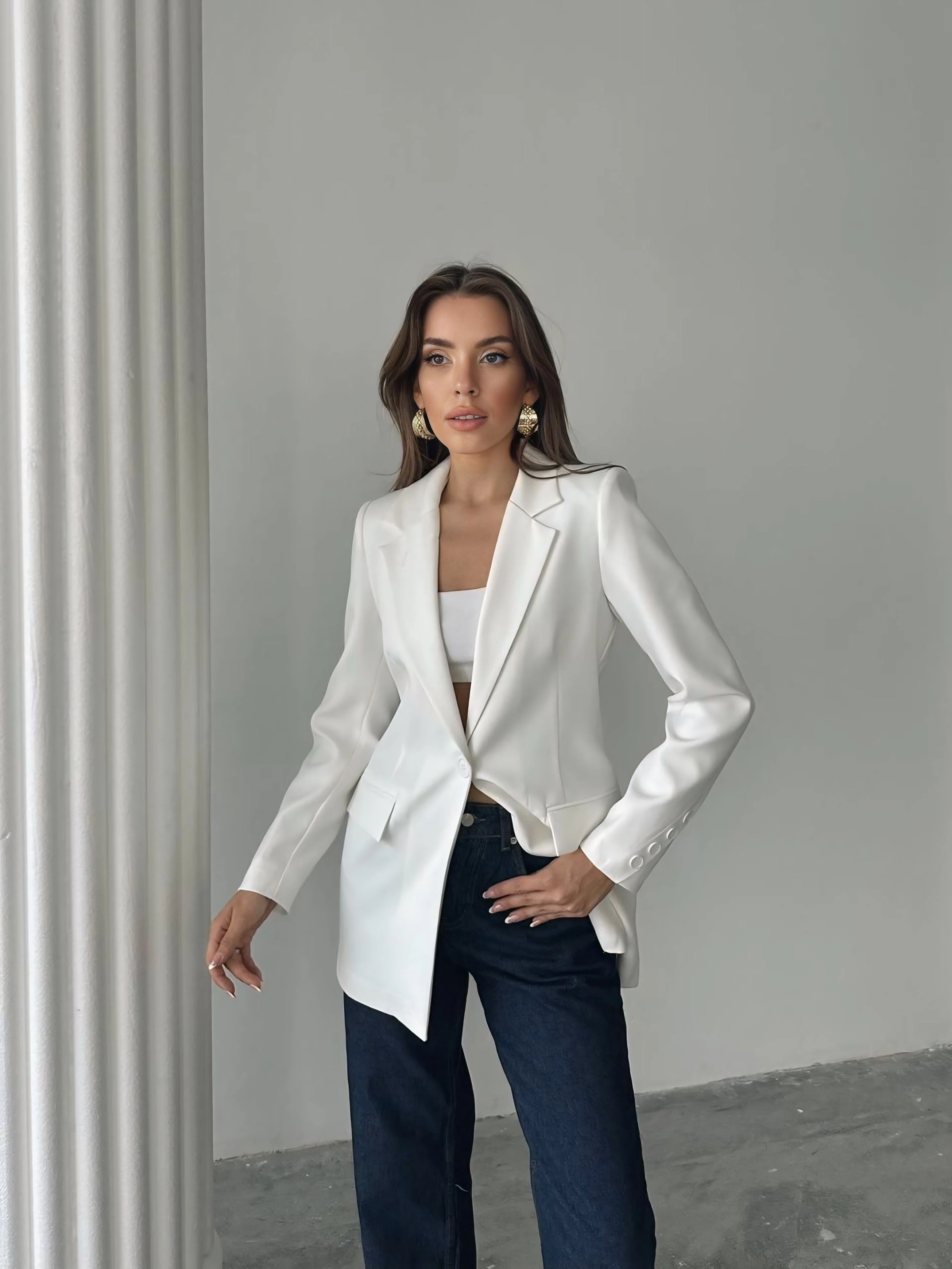 Tek düğme blazer ceket - Beyaz