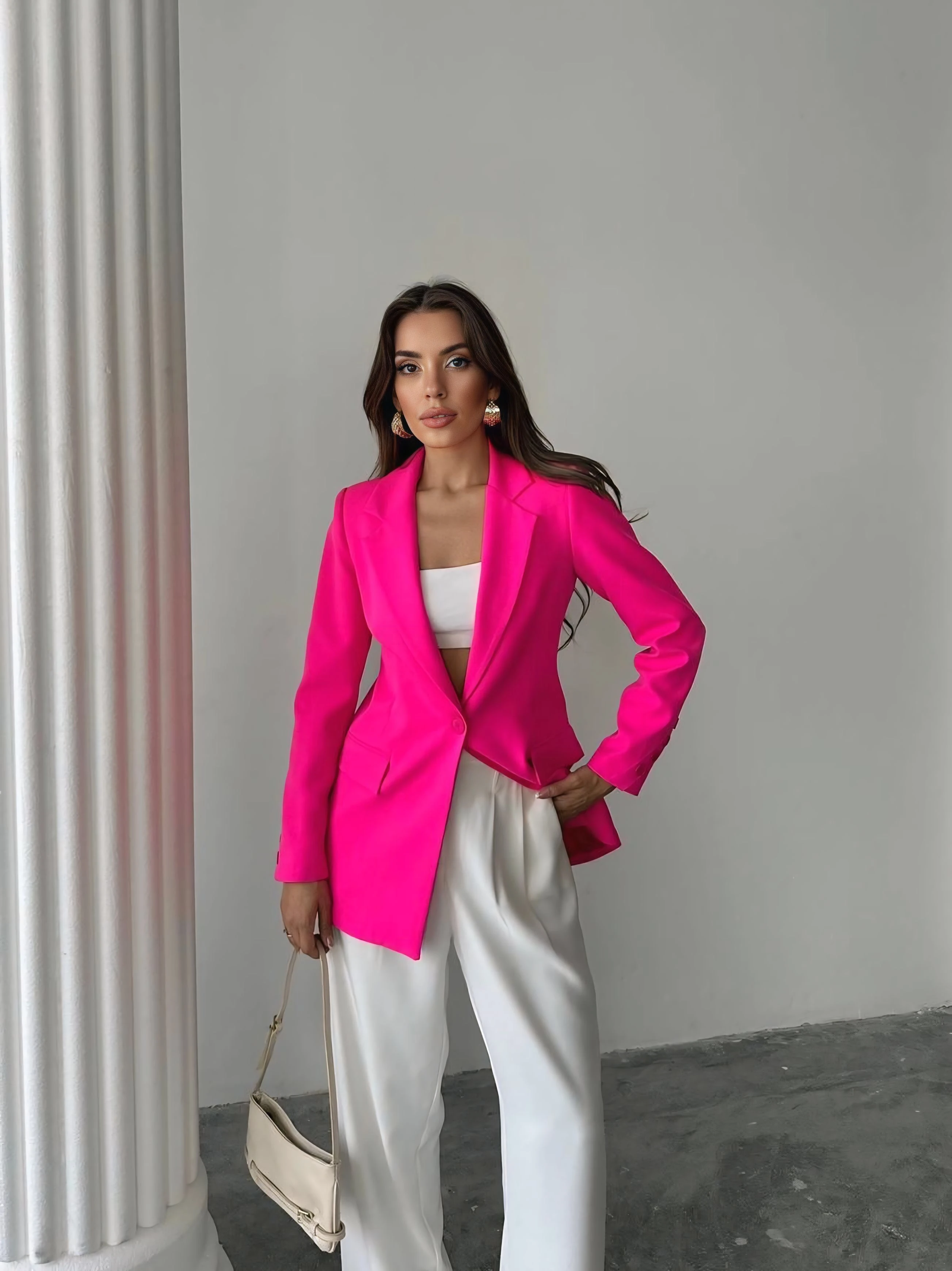 Tek düğme blazer ceket - Fuşya