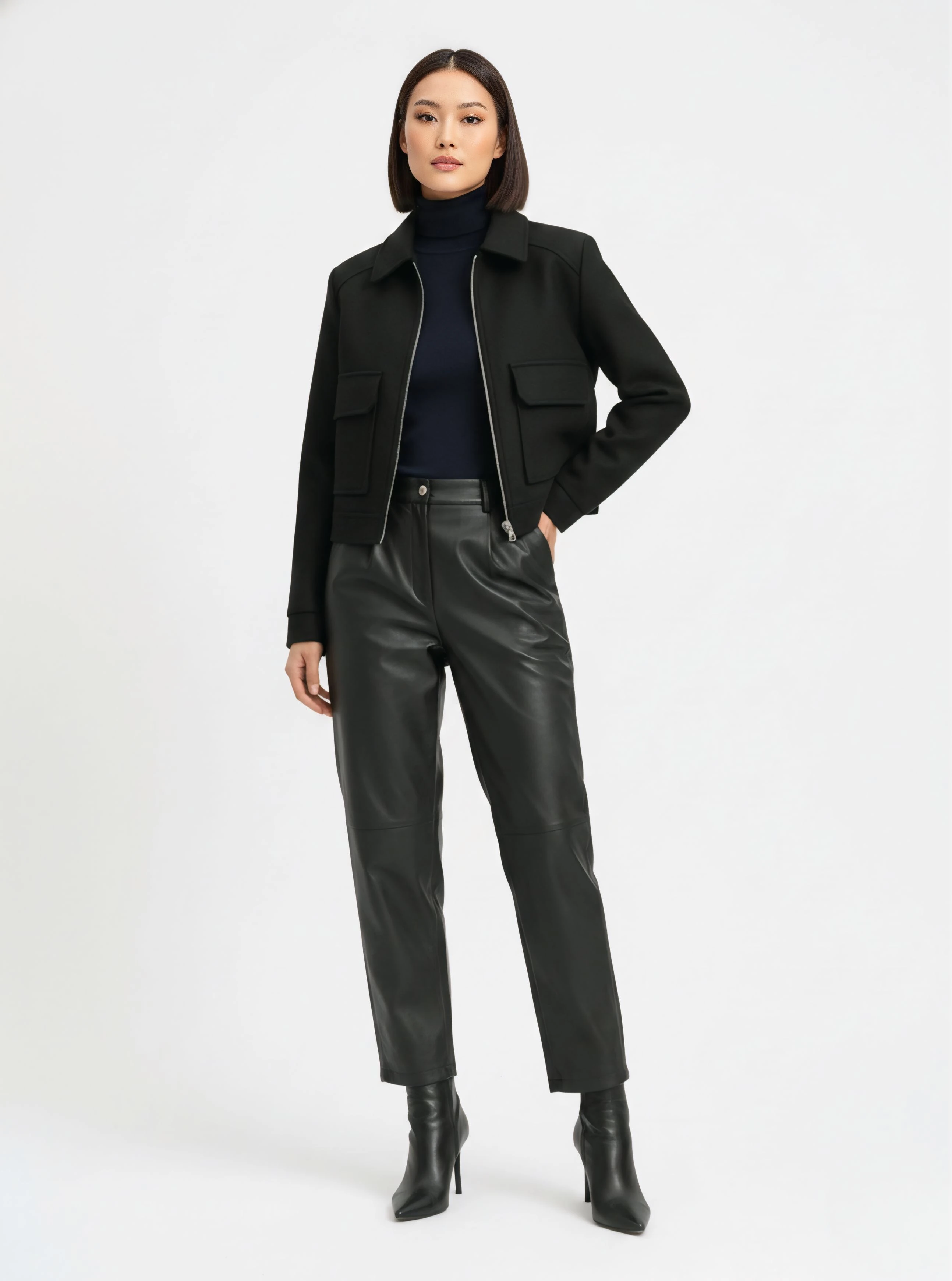 Örme kaşe crop ceket - Siyah