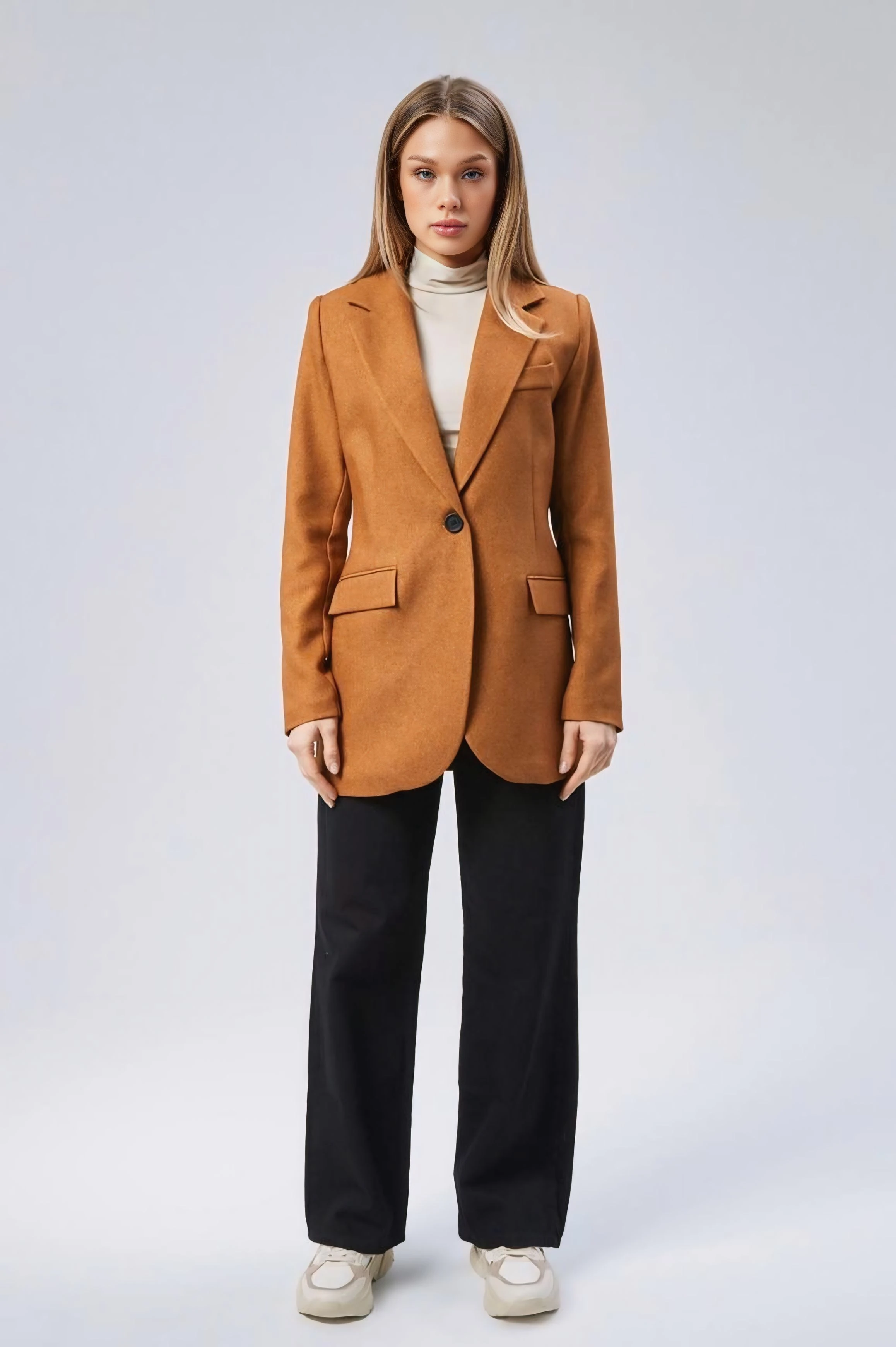 Yün dokulu ceket - Karamel