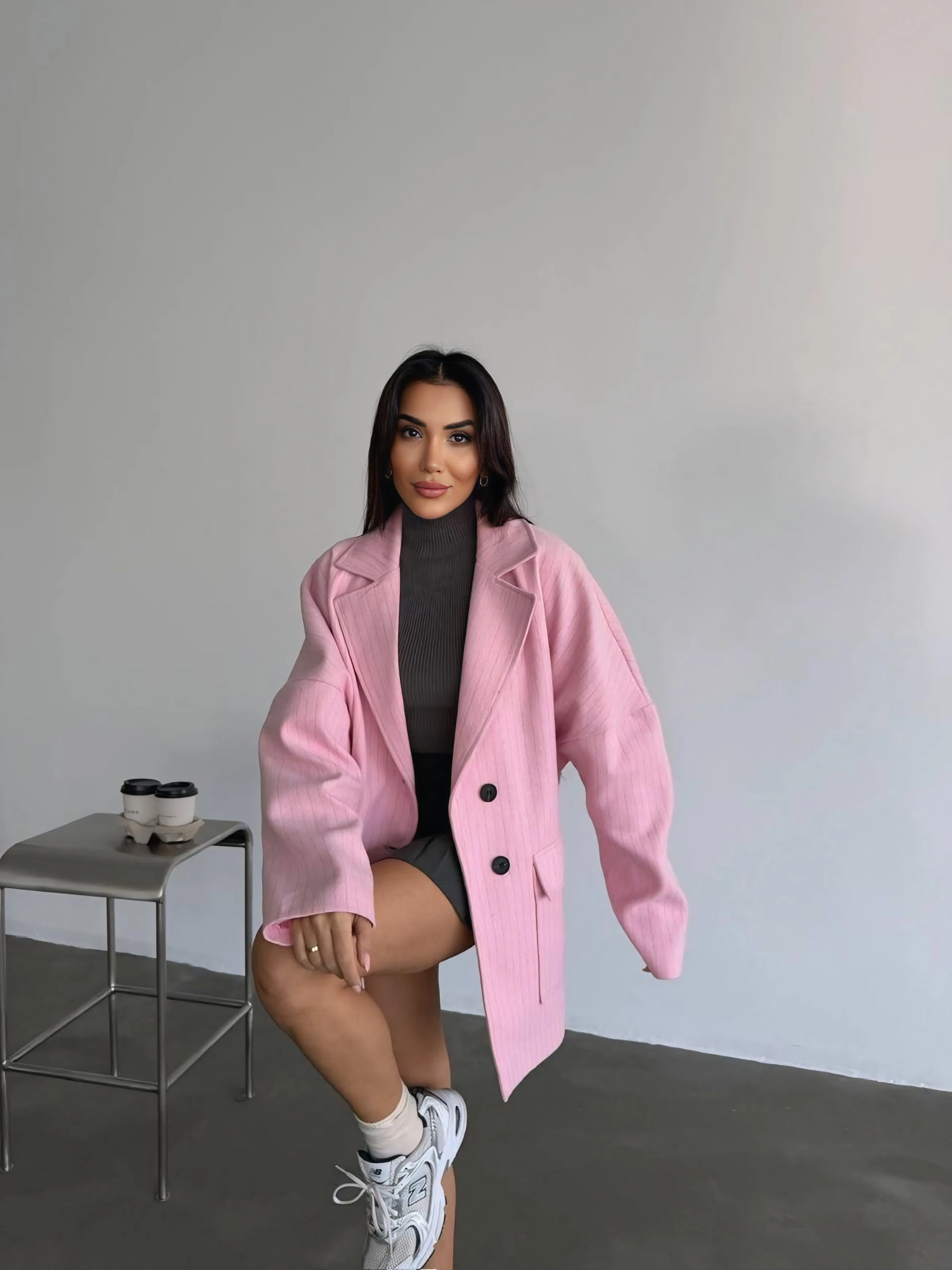 Oversize kaşe ceket - Pembe