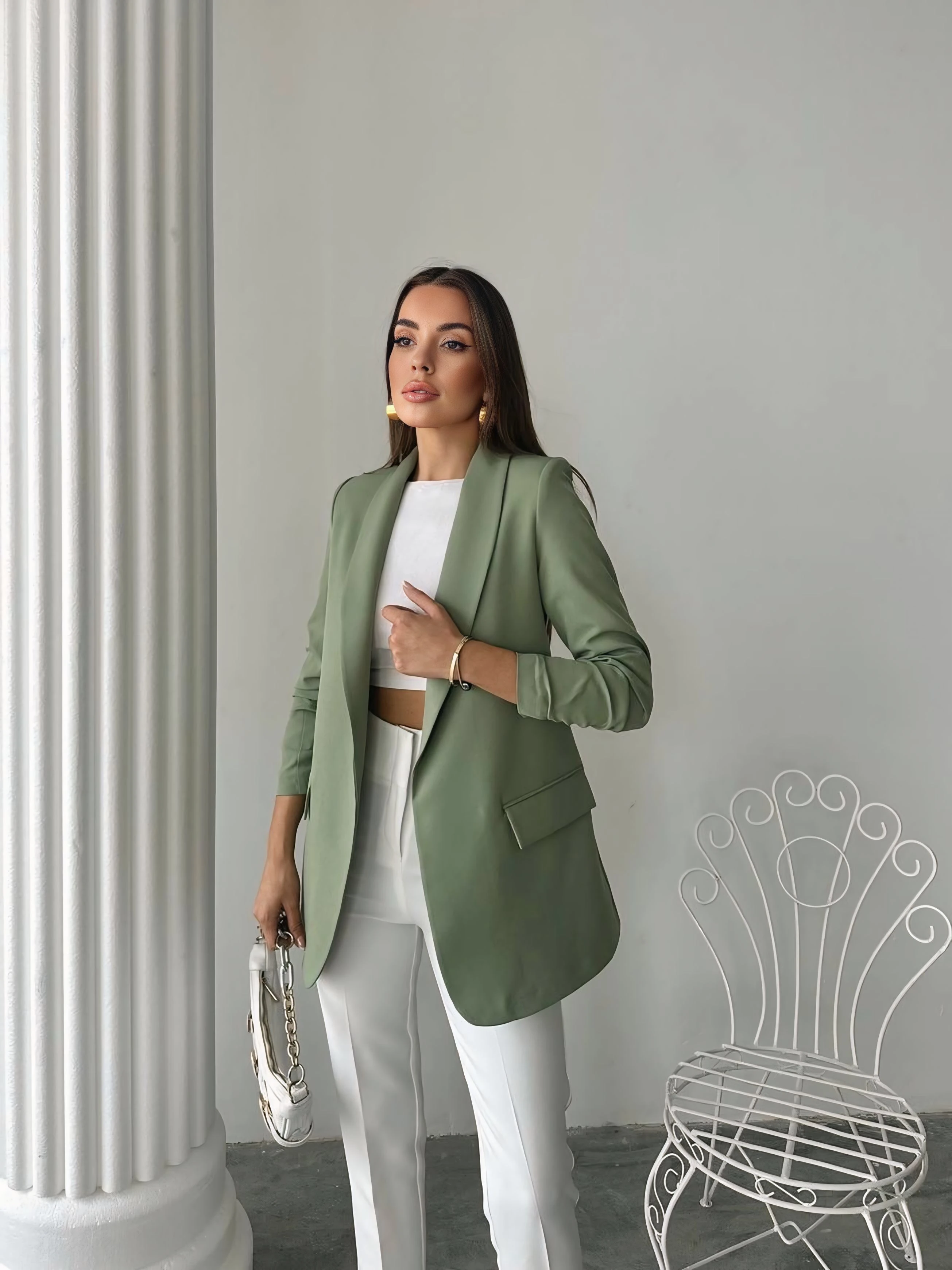 Kolu büzgülü blazer - Haki