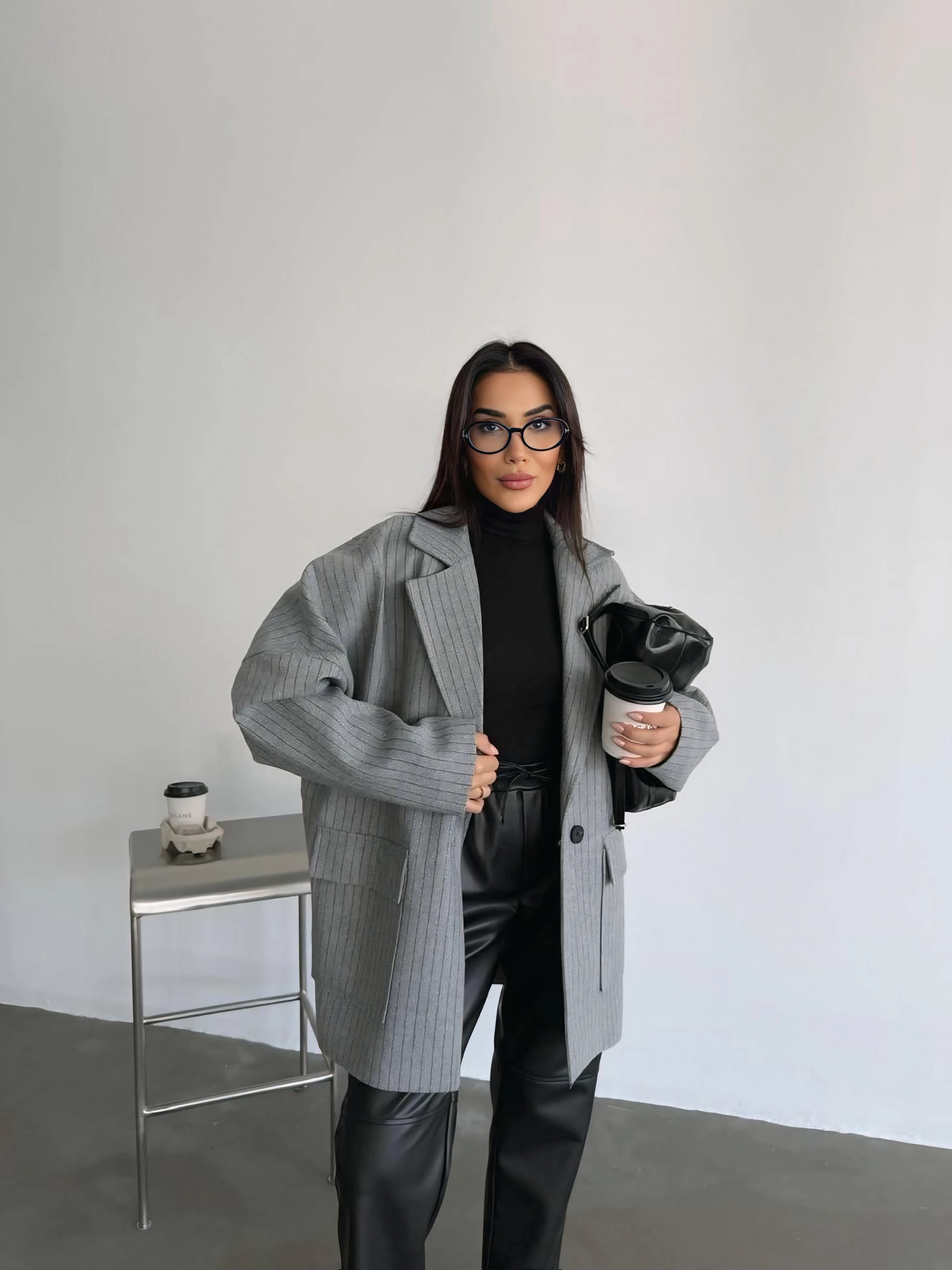 Oversize kaşe ceket - Gri