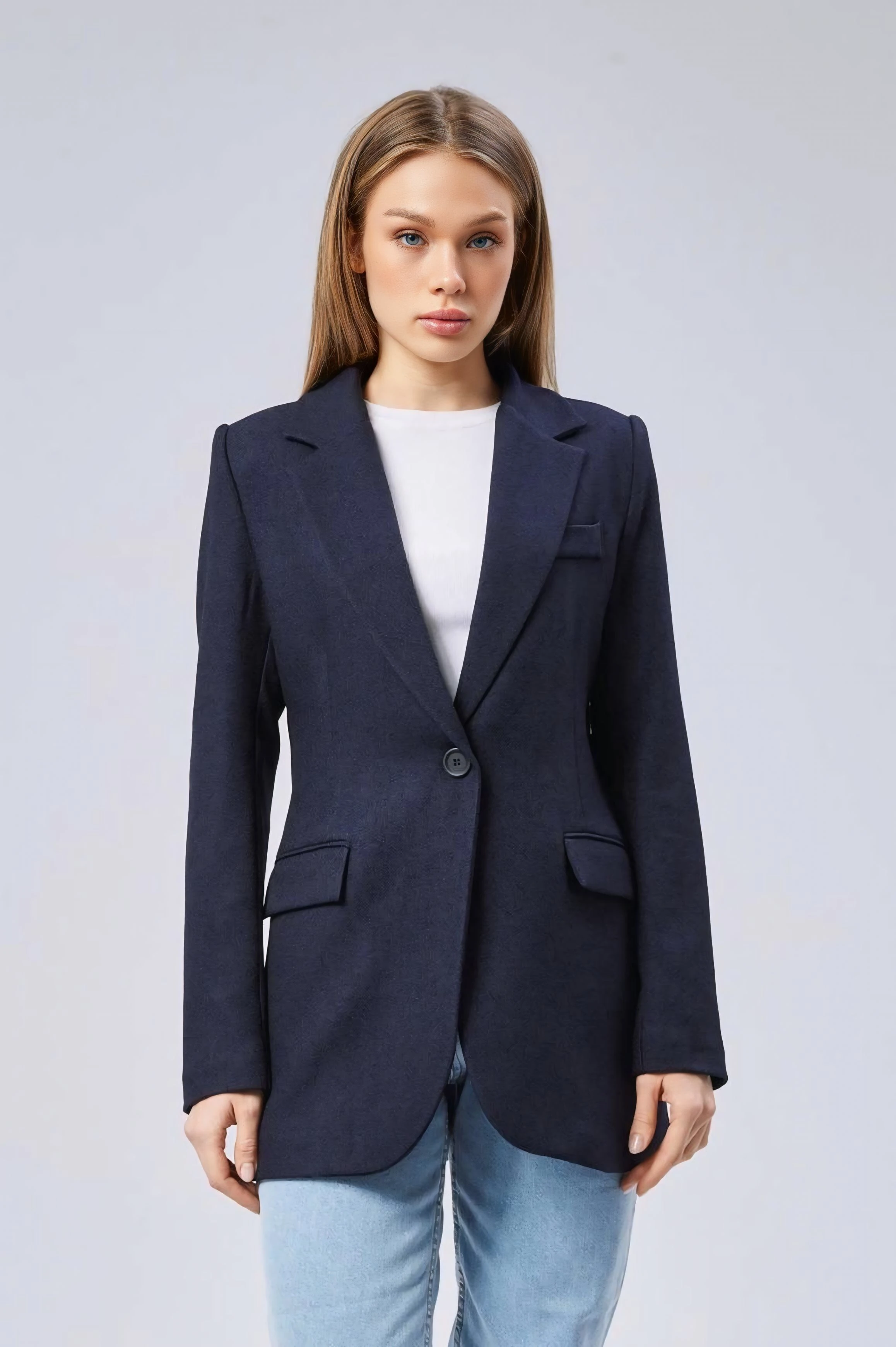 Yün dokulu ceket - Lacivert